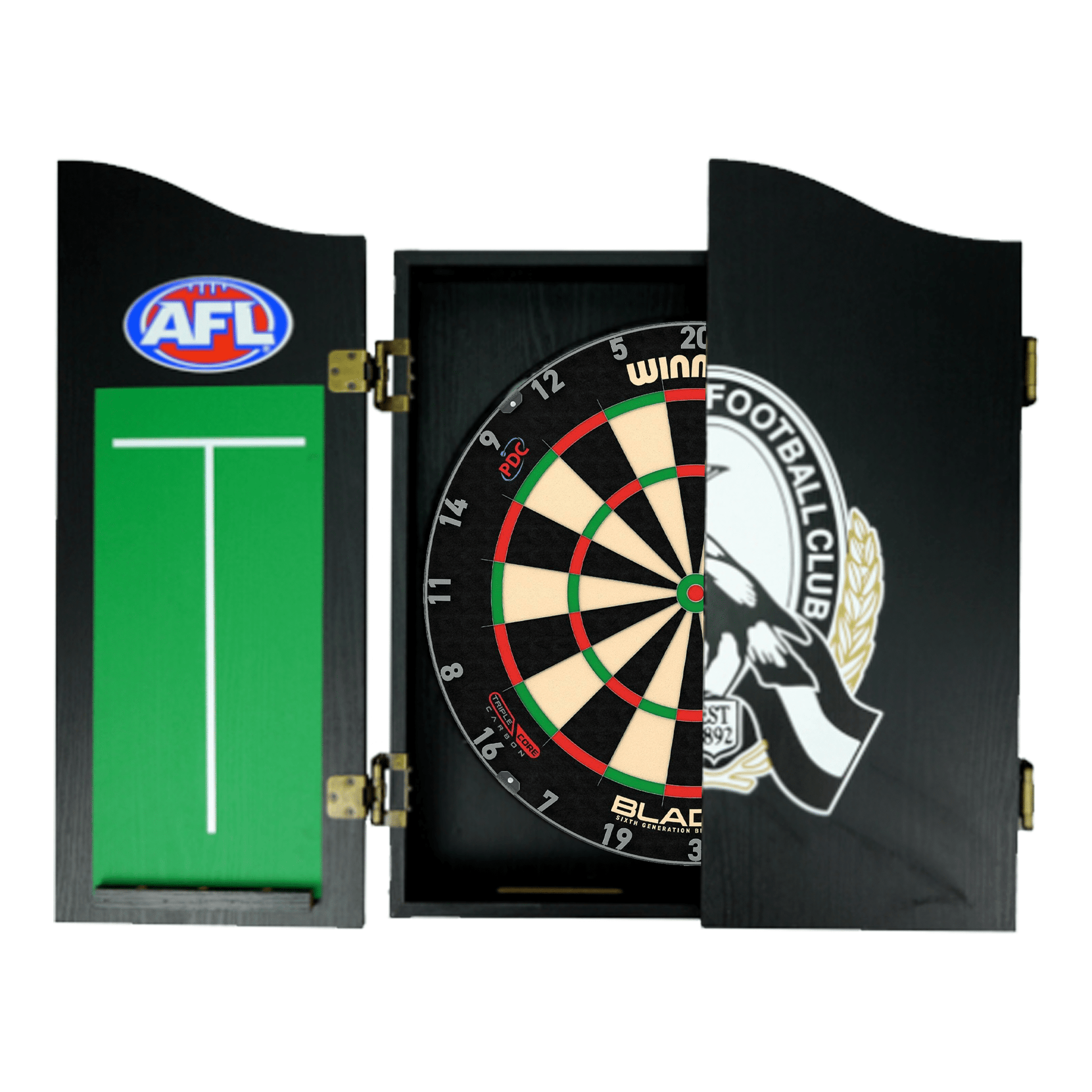 Wimmau Blade 6 Dartboard, Official AFL Cabinet & Darts - Complete Darts Set Boards