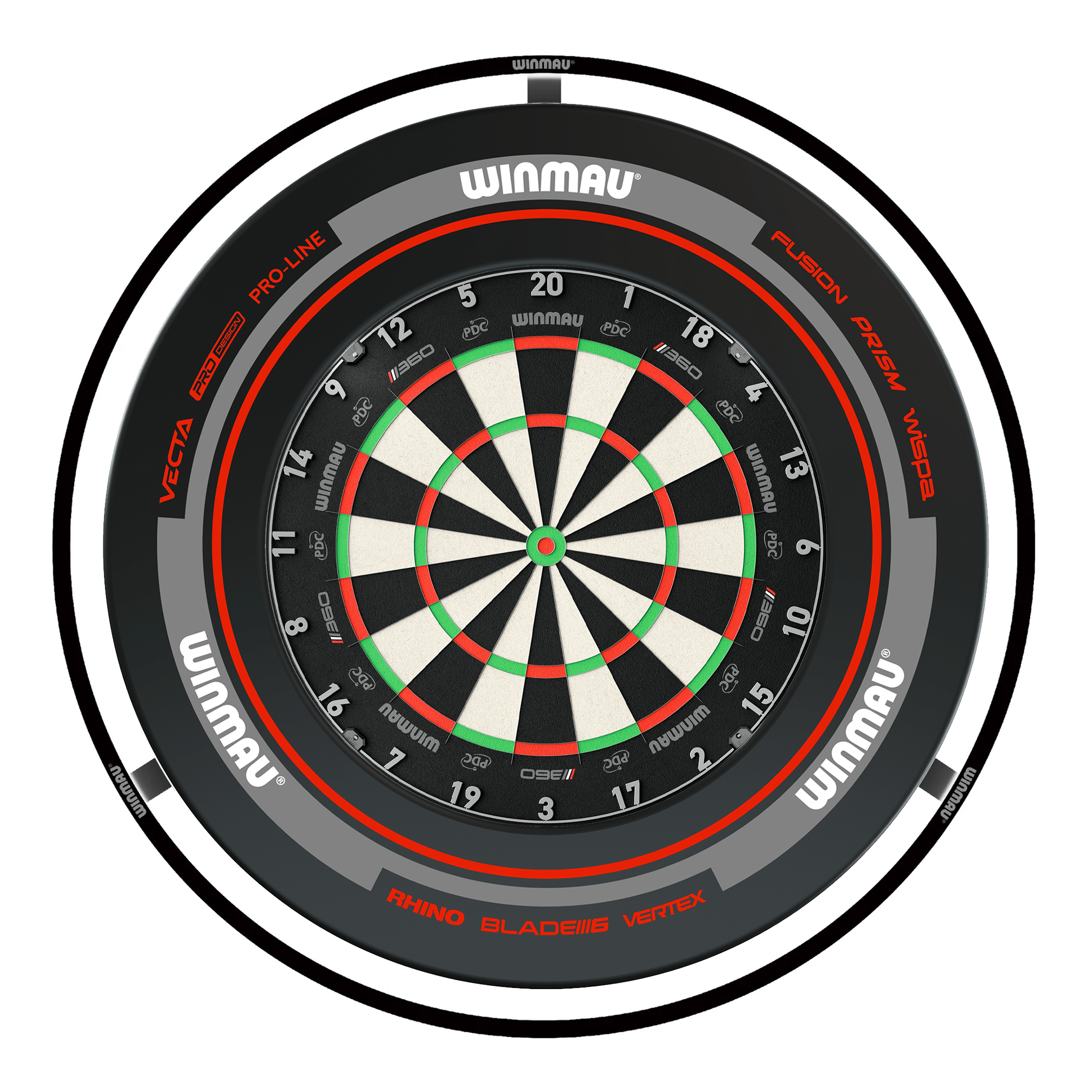 Winmau Blade 360 Dartboard, Surround & Black Plasma Light Bundle Blade 360 / Advance Black/Red / Winmau Plasma Black Boards