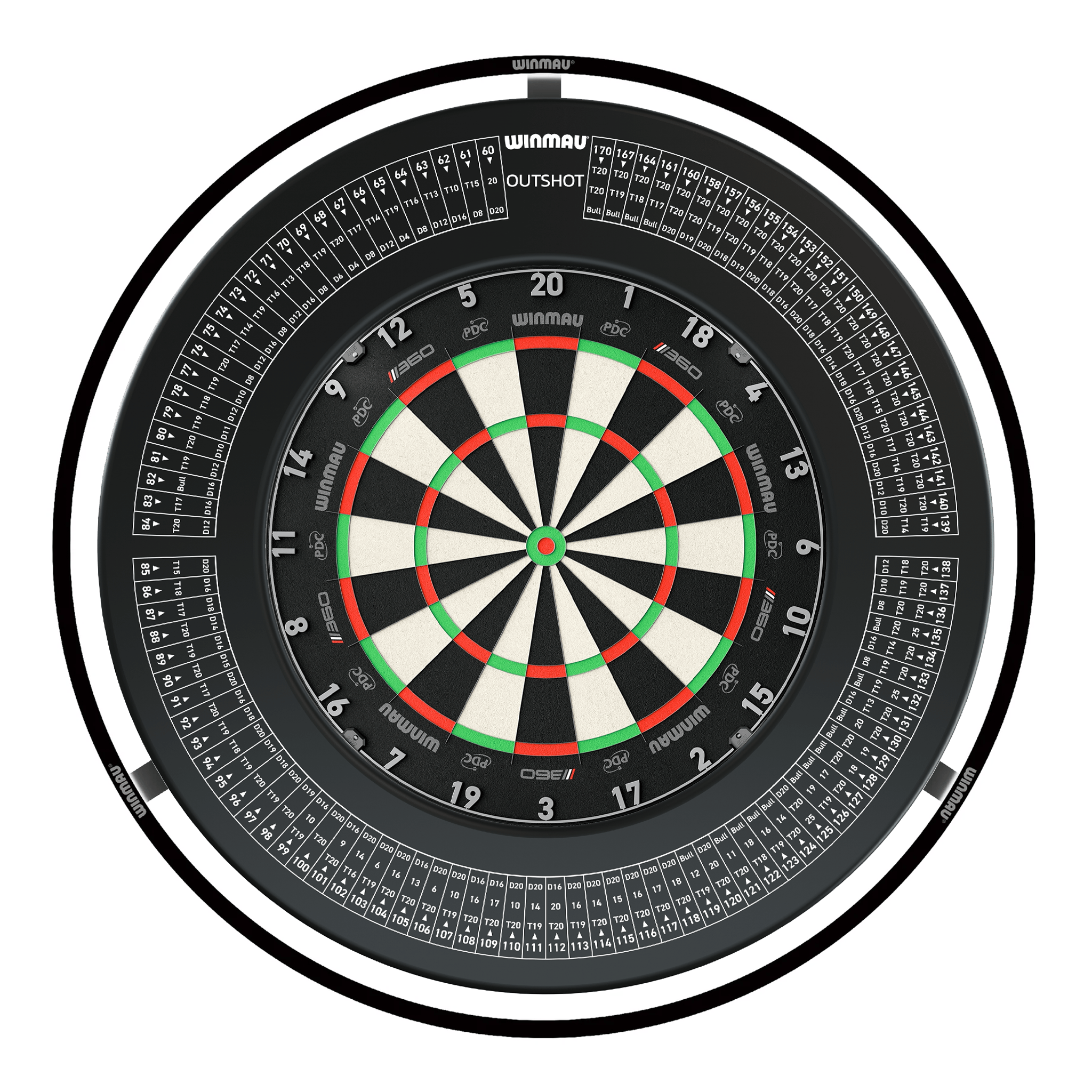 Winmau Blade 360 Dartboard, Surround & Black Plasma Light Bundle Blade 360 / Out Shot / Winmau Plasma Black Boards