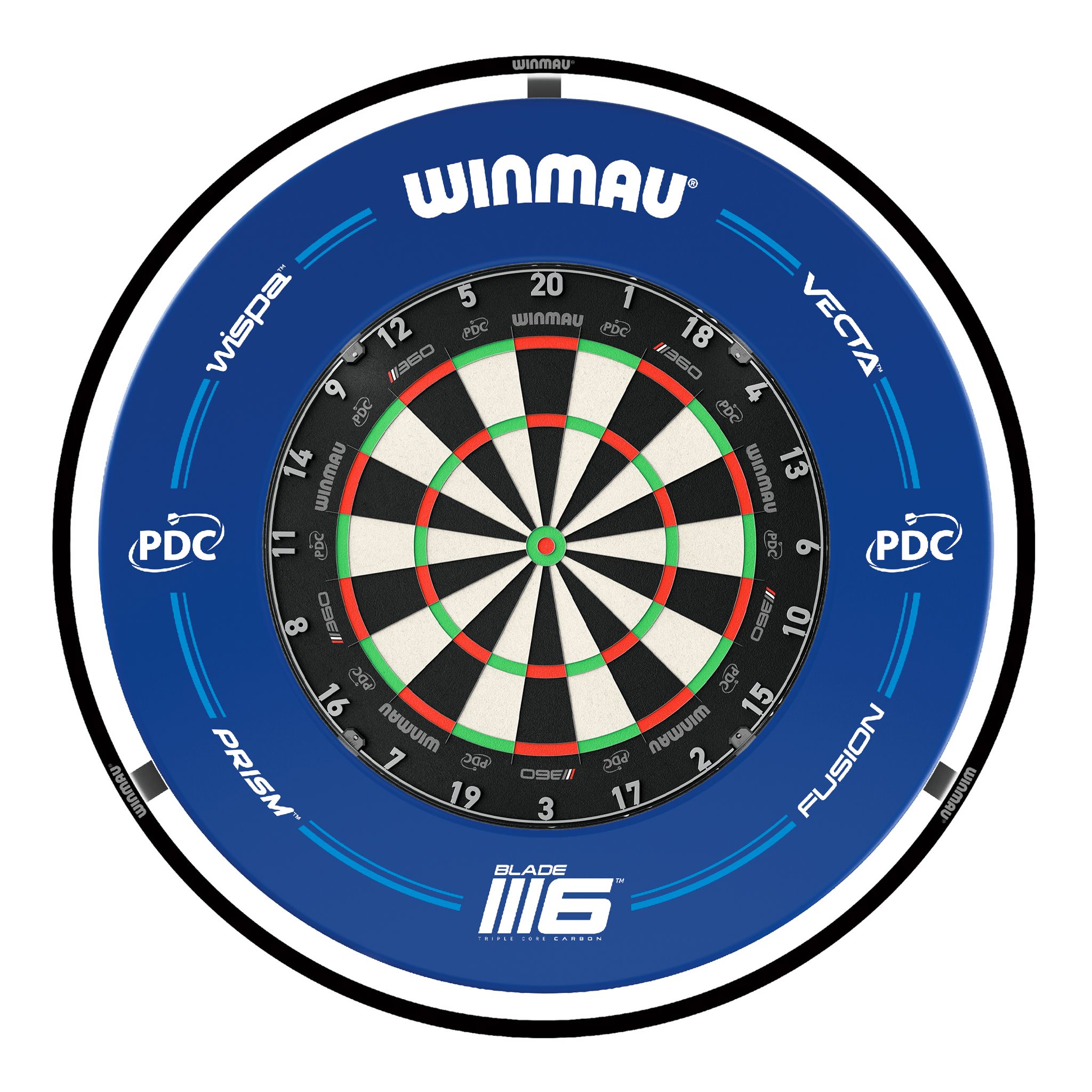 Winmau Blade 360 Dartboard, Surround & Black Plasma Light Bundle Blade 360 / PDC Blue / Winmau Plasma Black Boards