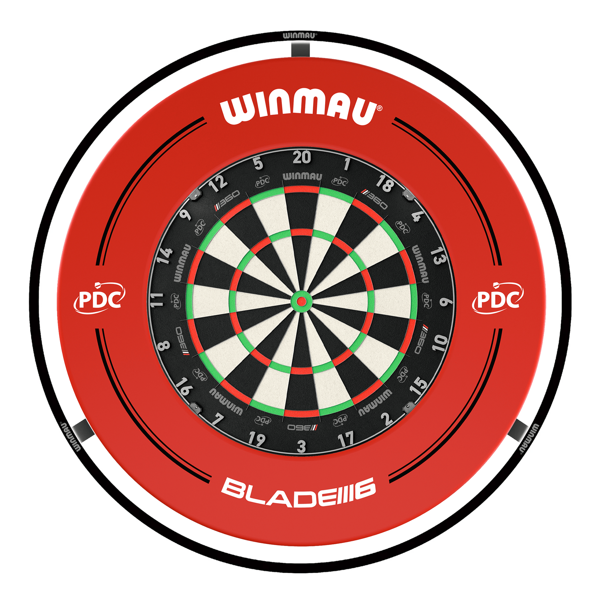 Winmau Blade 360 Dartboard, Surround & Black Plasma Light Bundle Blade 360 / PDC Red / Winmau Plasma Black Boards