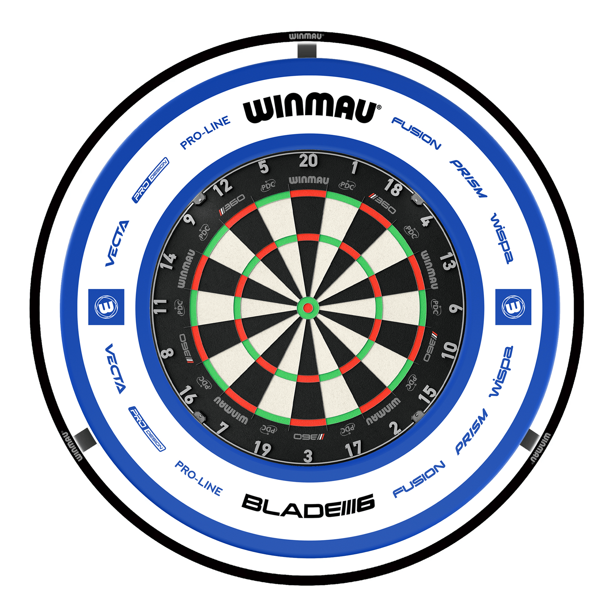 Winmau Blade 360 Dartboard, Surround & Black Plasma Light Bundle Blade 360 / Pro 2.0 Blue / Winmau Plasma Black Boards