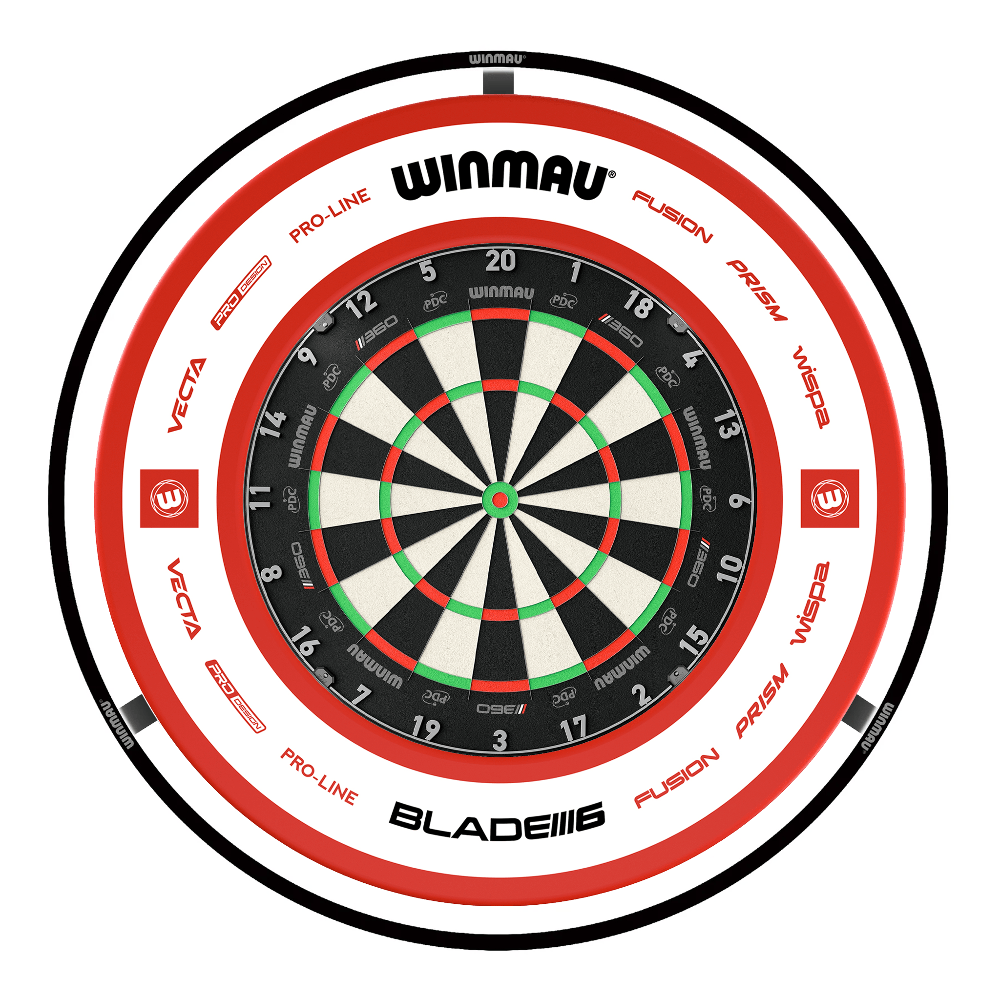 Winmau Blade 360 Dartboard, Surround & Black Plasma Light Bundle Blade 360 / Pro 2.0 Red / Winmau Plasma Black Boards