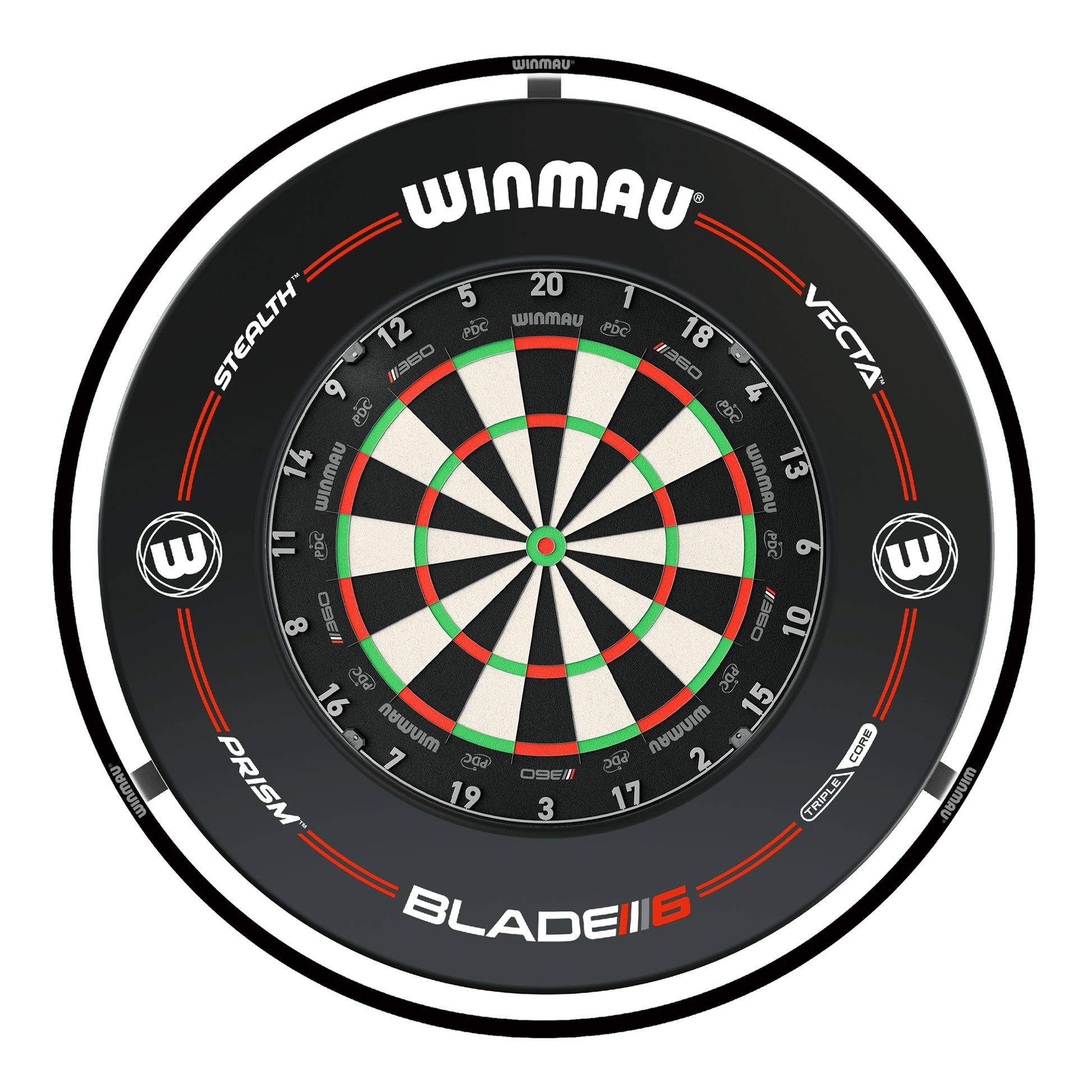 Winmau Blade 360 Dartboard, Surround & Black Plasma Light Bundle Blade 360 / Pro-Line Black / Winmau Plasma Black Boards