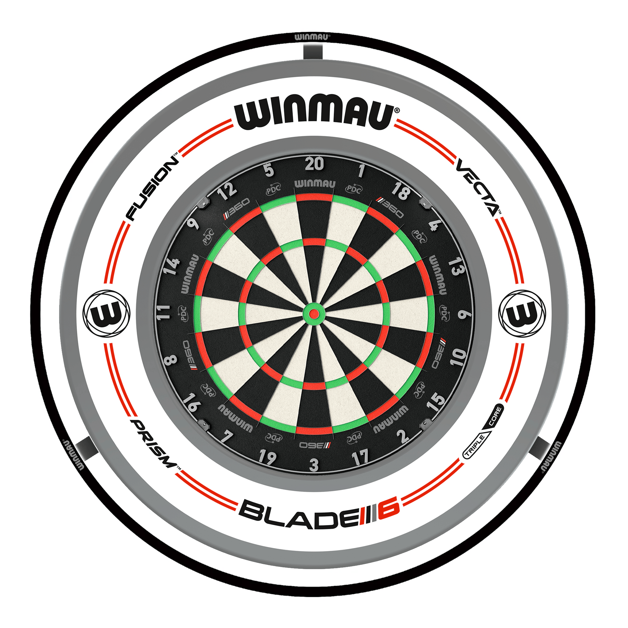 Winmau Blade 360 Dartboard, Surround & Black Plasma Light Bundle Blade 360 / Pro-Line White / Winmau Plasma Black Boards