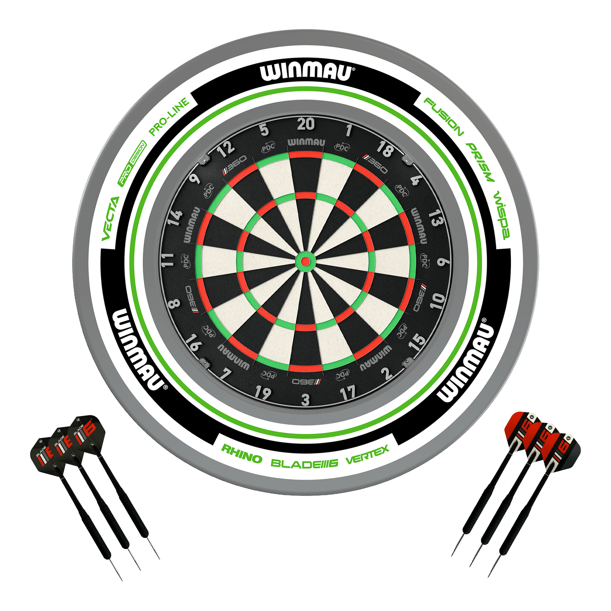Winmau Blade 360 Dartboard, Surround & Darts - Complete Darts Set Blade 360 / Advance White/Green Boards