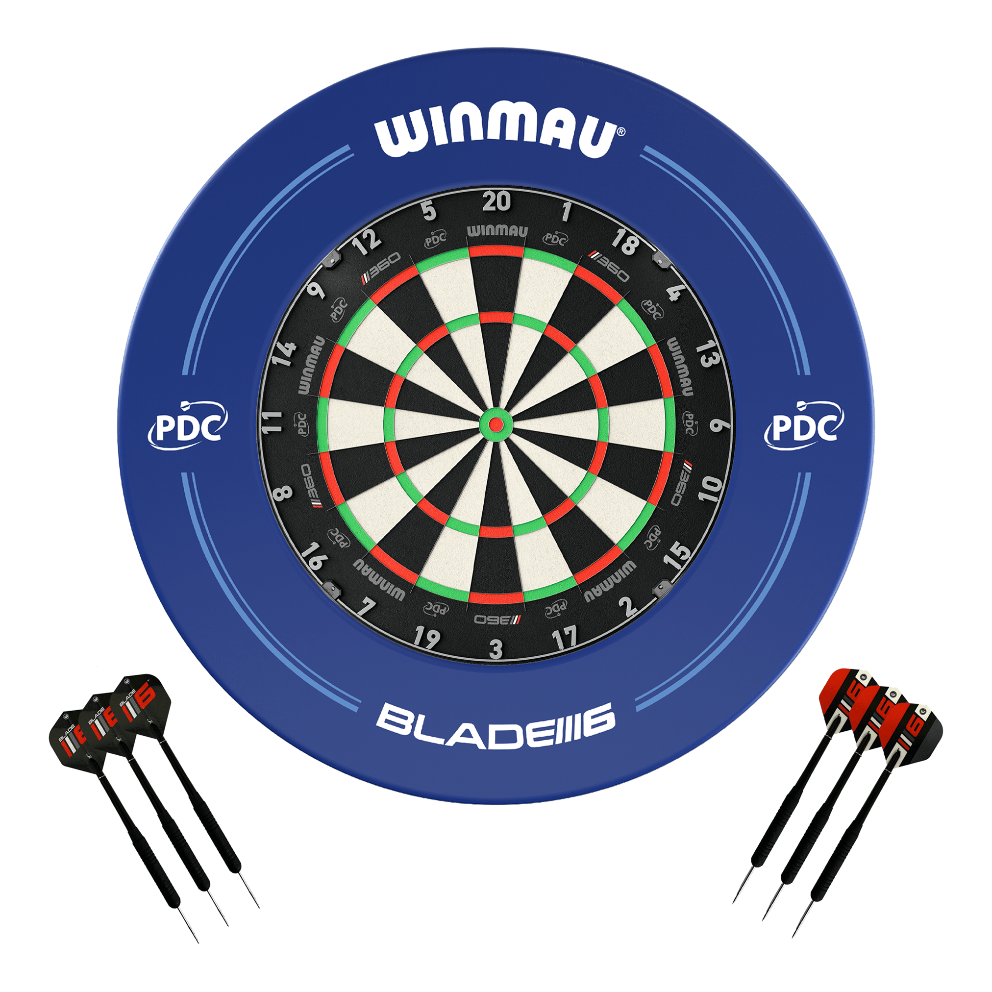 Winmau Blade 360 Dartboard, Surround & Darts - Complete Darts Set Blade 360 / PDC Blue Boards