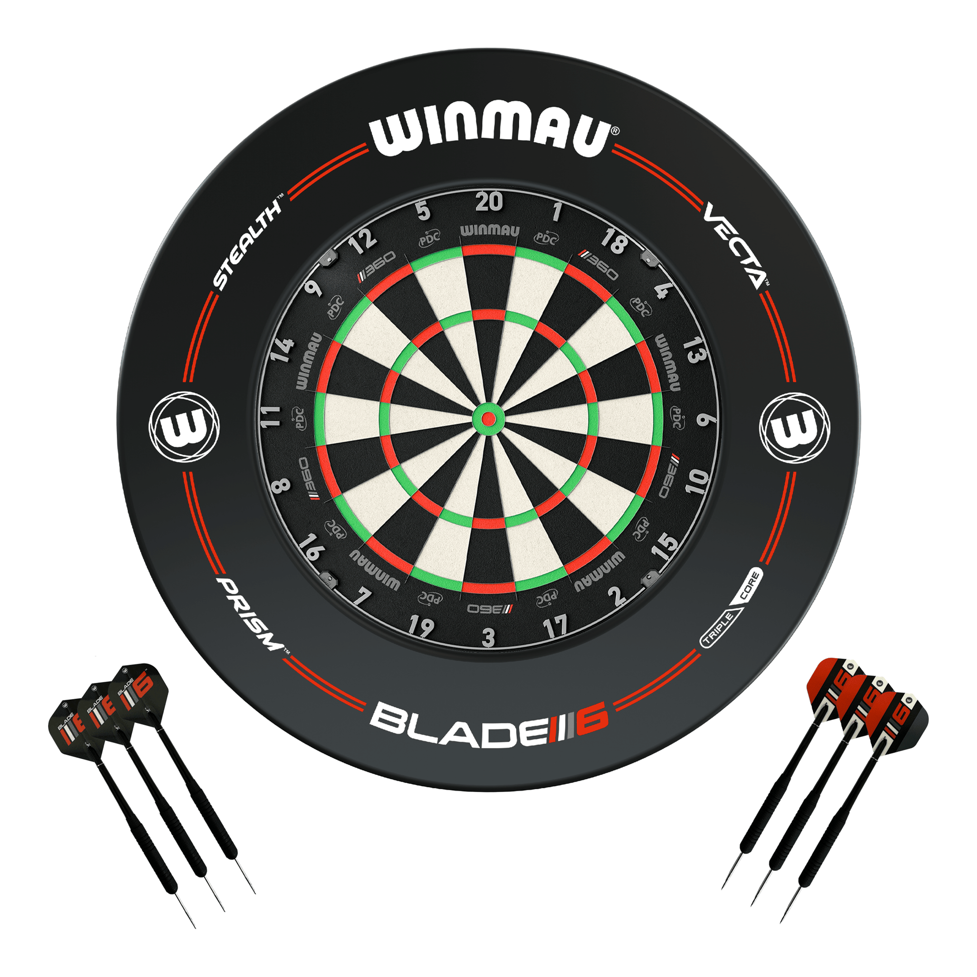 Winmau Blade 360 Dartboard, Surround & Darts - Complete Darts Set Blade 360 / Pro-Line Black Boards