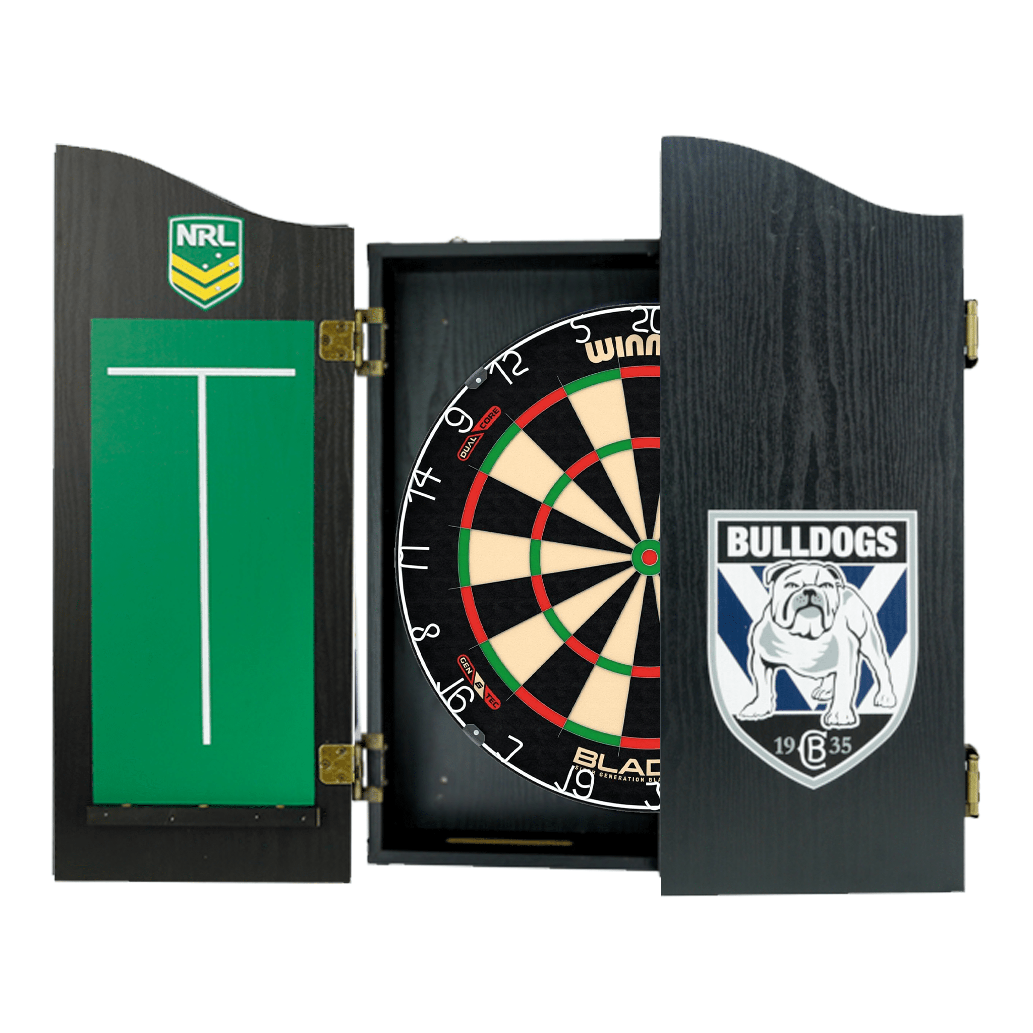 Winmau Blade 6 Dartboard, Official NRL Cabinet & Darts - Complete Darts Set Boards