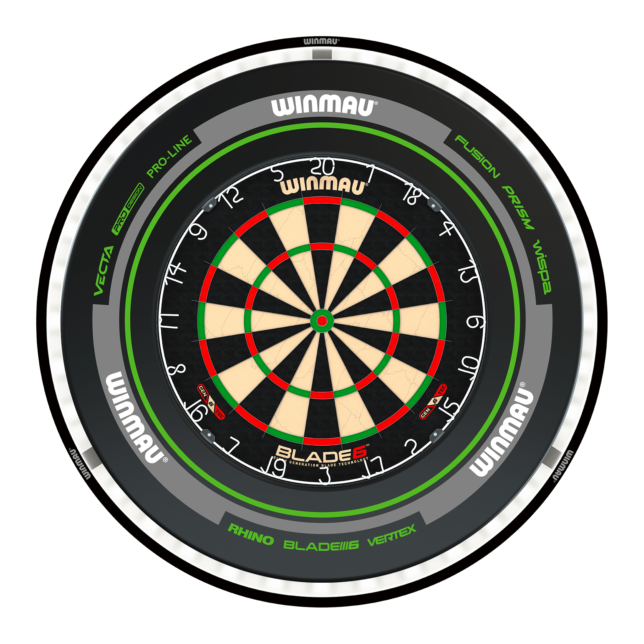 Winmau Blade 6 Dartboard, Surround & Black Plasma Light Bundle Blade 6 / Advance Black/Green / Winmau Plasma Black Boards