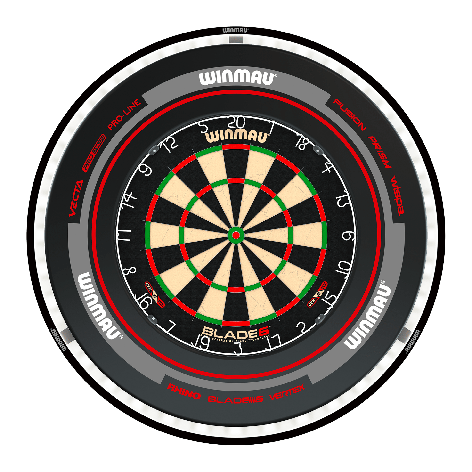 Winmau Blade 6 Dartboard, Surround & Black Plasma Light Bundle Blade 6 / Advance Black/Red / Winmau Plasma Black Boards