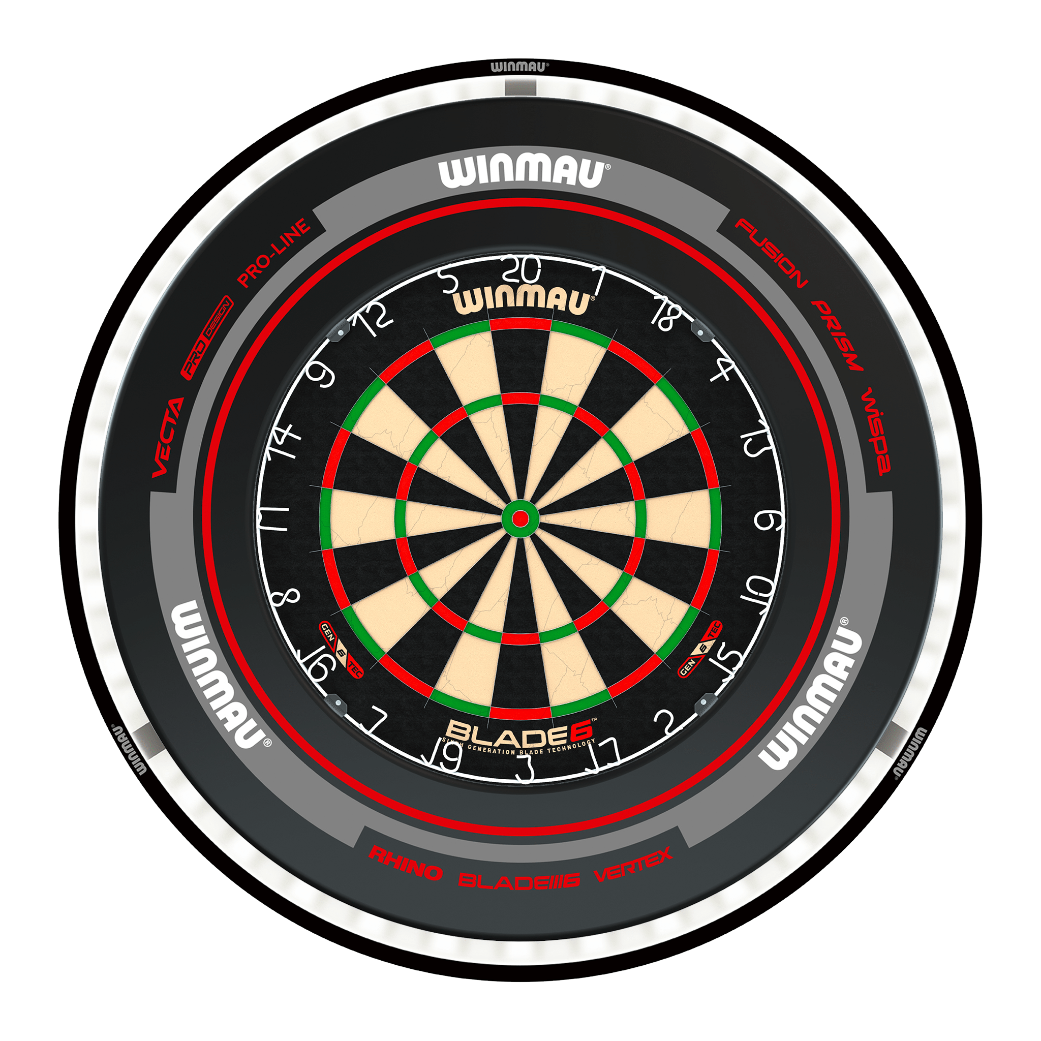 Winmau Blade 6 Dartboard, Surround & Black Plasma Light Bundle Blade 6 / Advance Black/Red / Winmau Plasma Black Boards