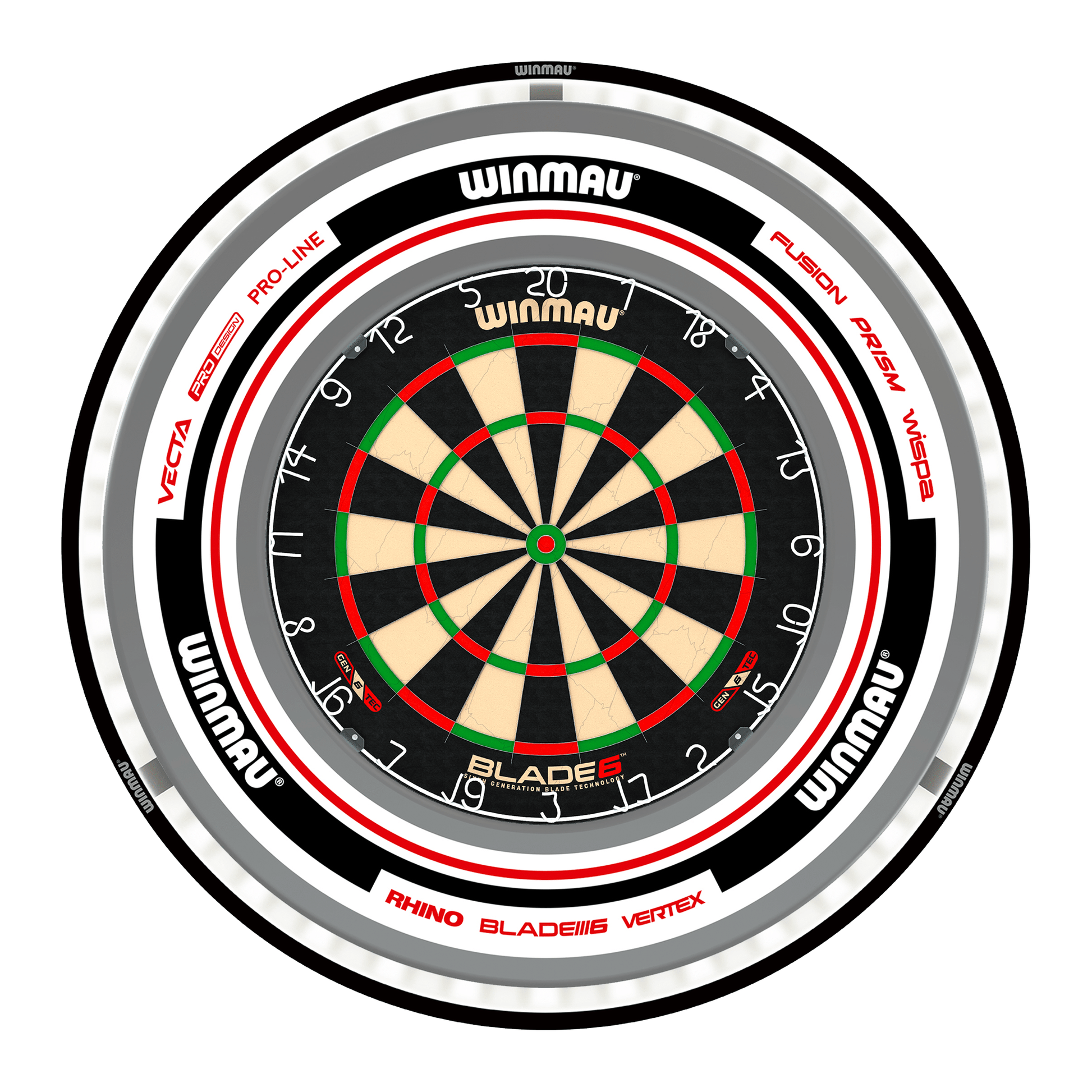 Winmau Blade 6 Dartboard, Surround & Black Plasma Light Bundle Blade 6 / Advance White/Red / Winmau Plasma Black Boards