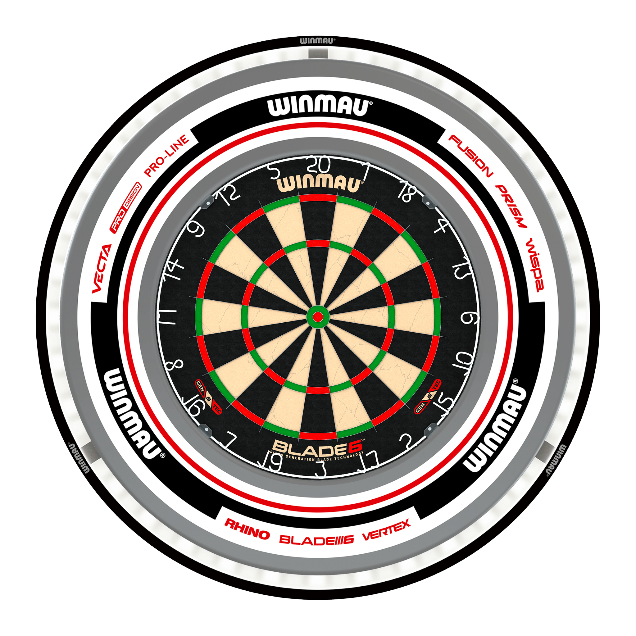 Winmau Blade 6 Dartboard, Surround & Black Plasma Light Bundle Blade 6 / Advance White/Red / Winmau Plasma Black Boards