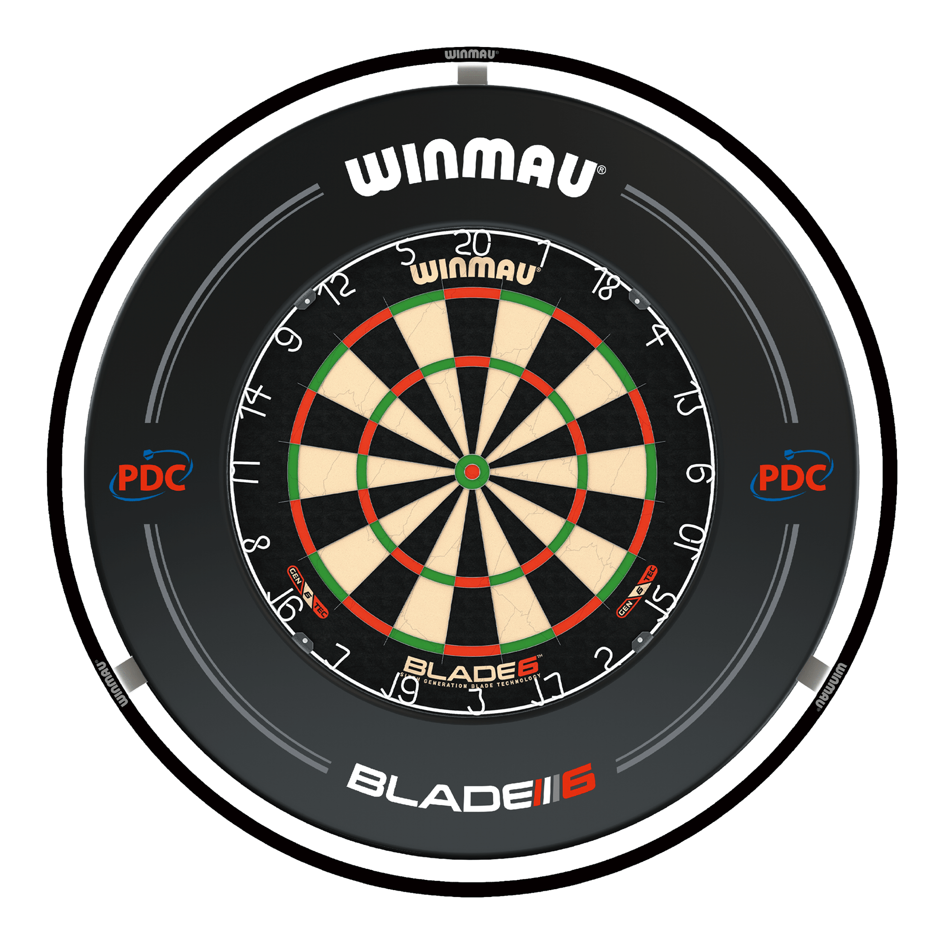 Winmau Blade 6 Dartboard, Surround & Black Plasma Light Bundle Blade 6 / PDC Black / Winmau Plasma Black Boards