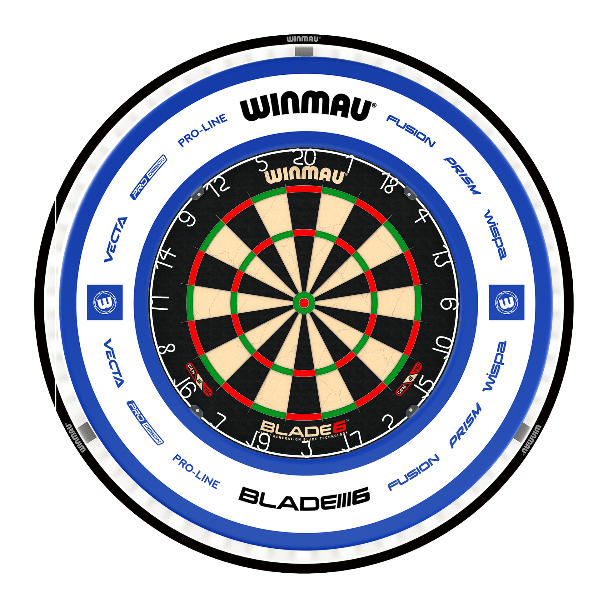 Winmau Blade 6 Dartboard, Surround & Black Plasma Light Bundle Blade 6 / Pro 2.0 Blue / Winmau Plasma Black Boards