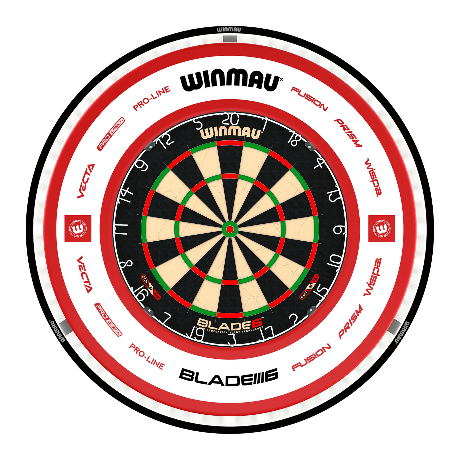 Winmau Blade 6 Dartboard, Surround & Black Plasma Light Bundle Blade 6 / Pro 2.0 Red / Winmau Plasma Black Boards