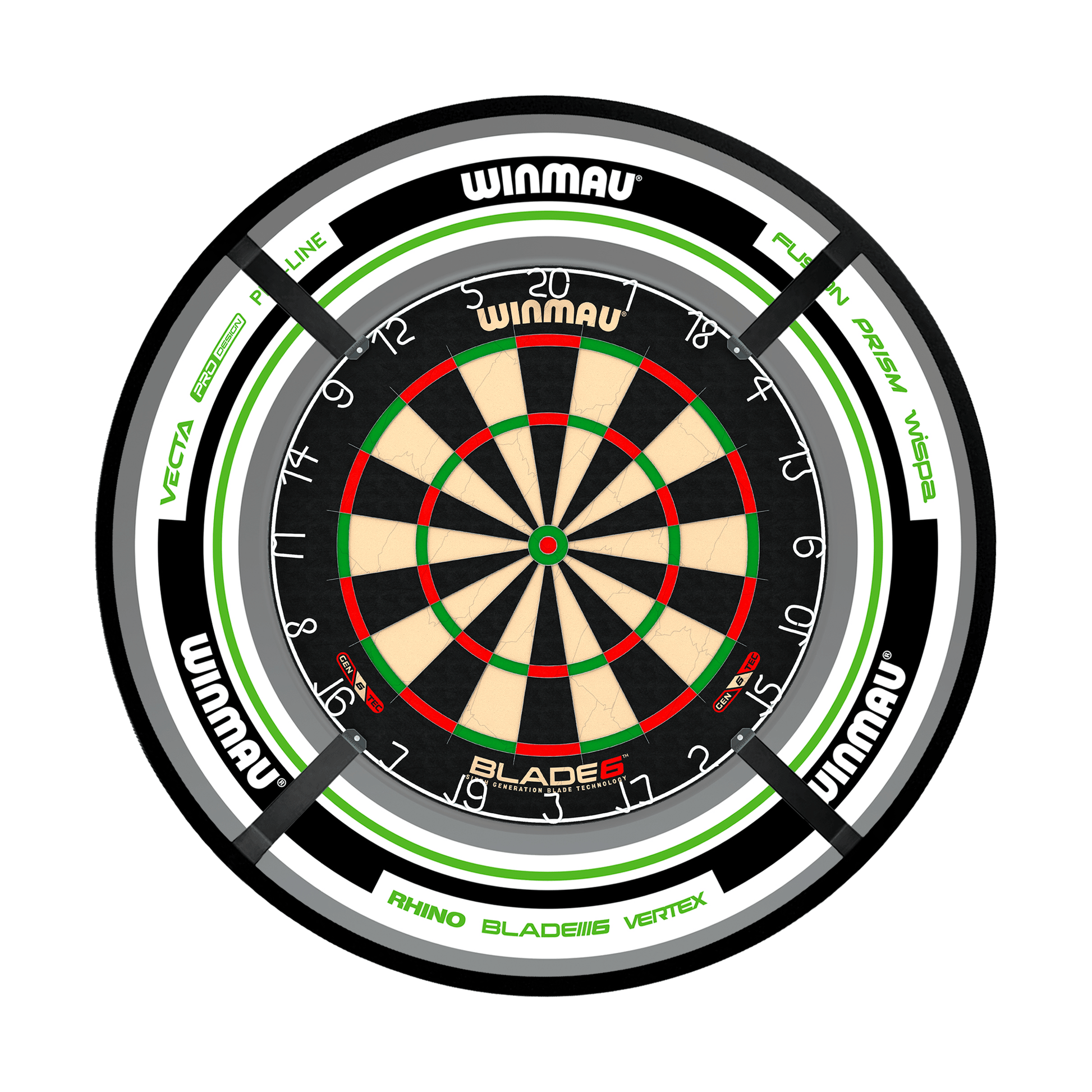 Winmau Blade 6 Dartboard, Surround & Corona Light Bundle Blade 6 / Advance White/Green / Target Corona Vision Boards