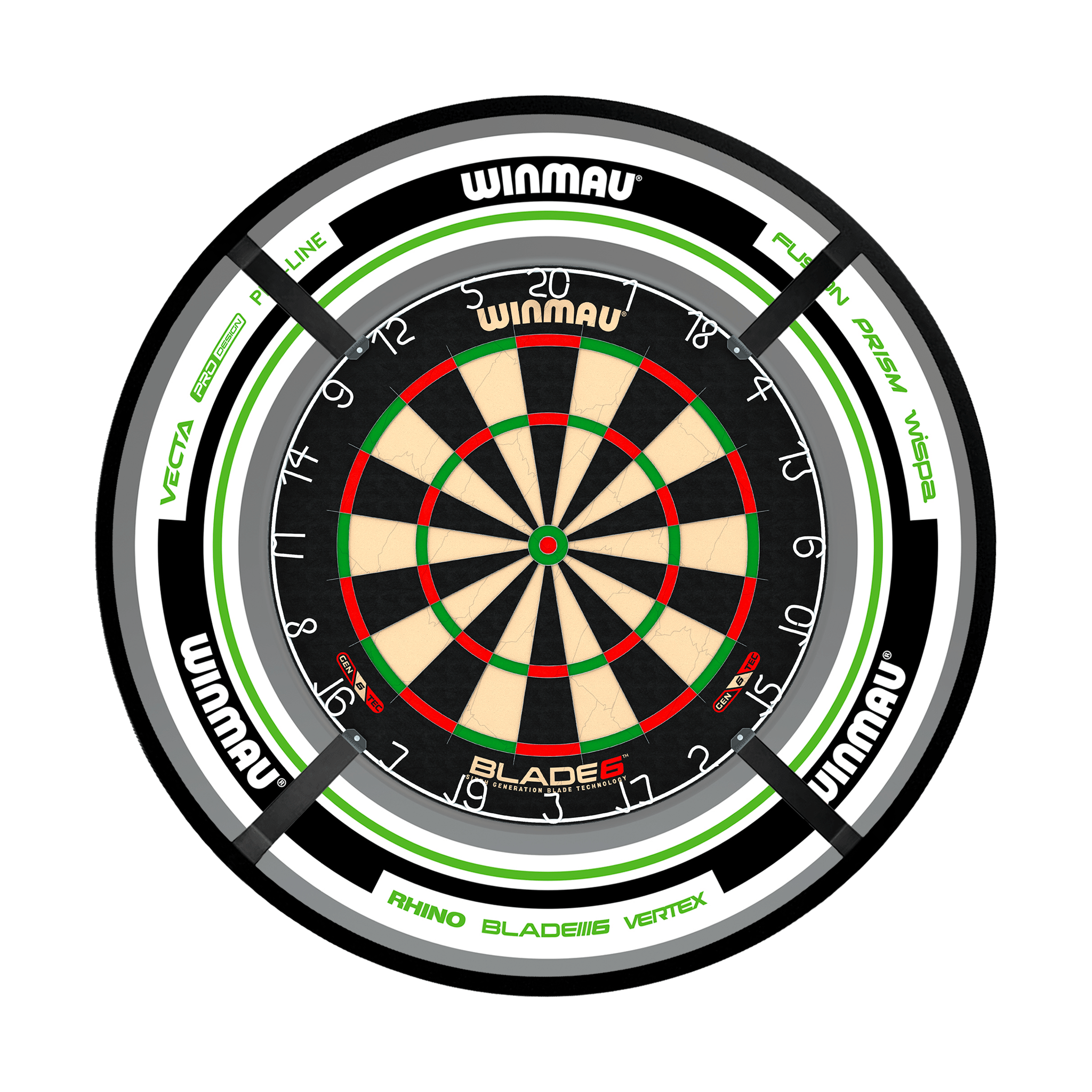 Winmau Blade 6 Dartboard, Surround & Corona Light Bundle Blade 6 / Advance White/Green / Target Corona Vision Boards