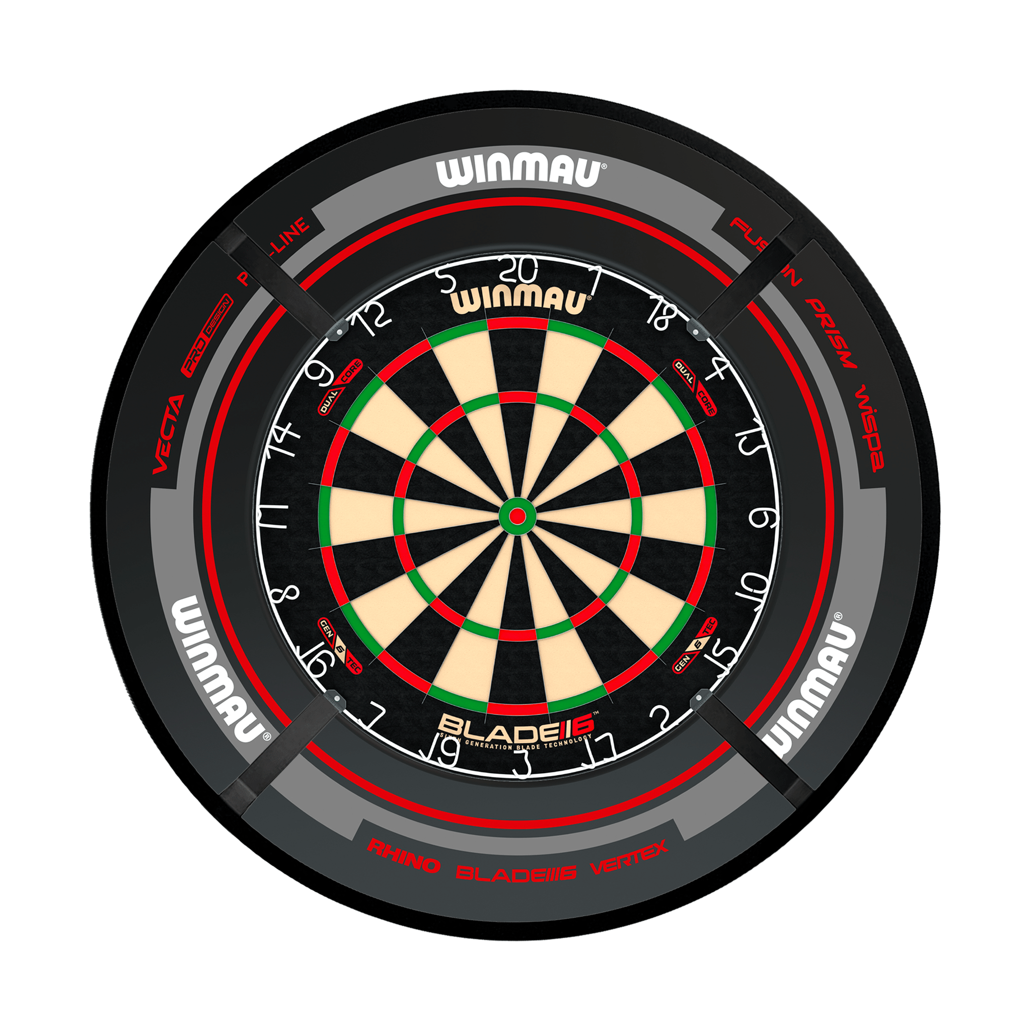 Winmau Blade 6 Dartboard, Surround & Corona Light Bundle Blade 6 Dual Core / Advance Black/Red / Target Corona Vision Boards