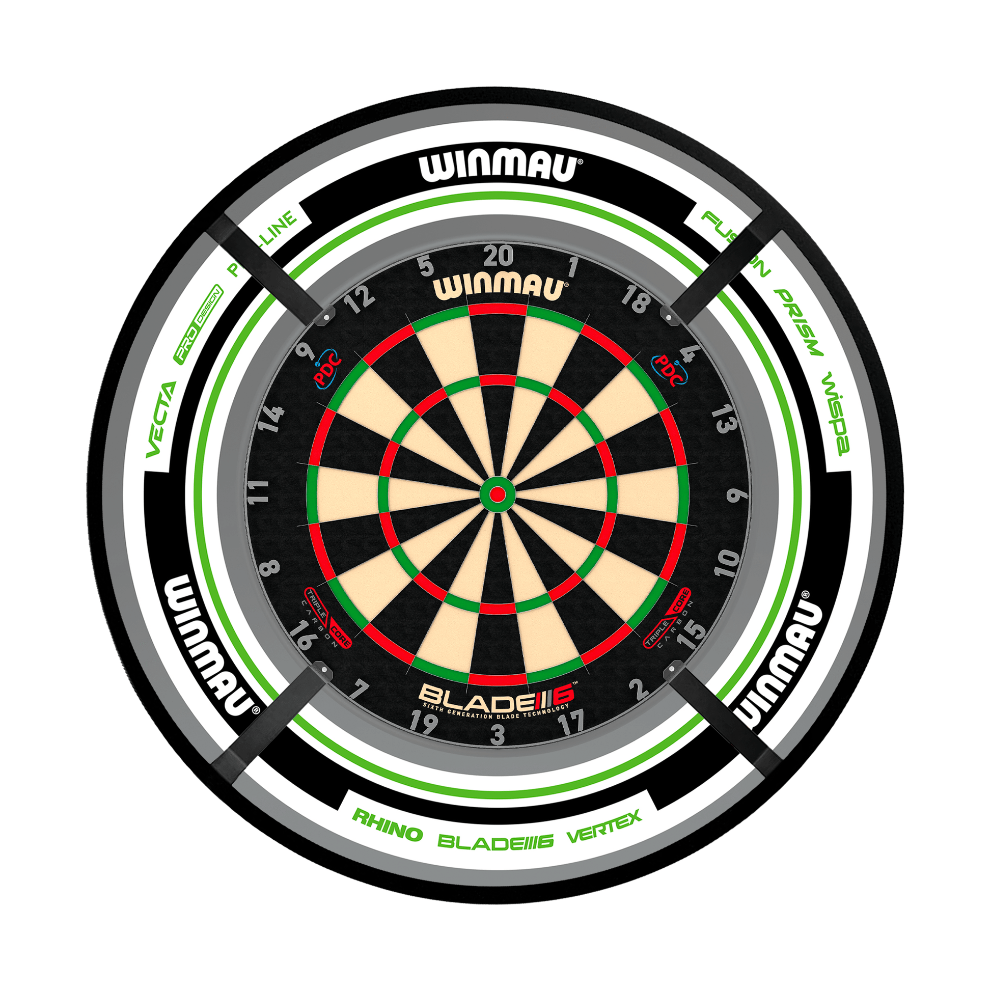 Winmau Blade 6 Dartboard, Surround & Corona Light Bundle Blade 6 Triple Core / Advance White/Green / Target Corona Vision Boards