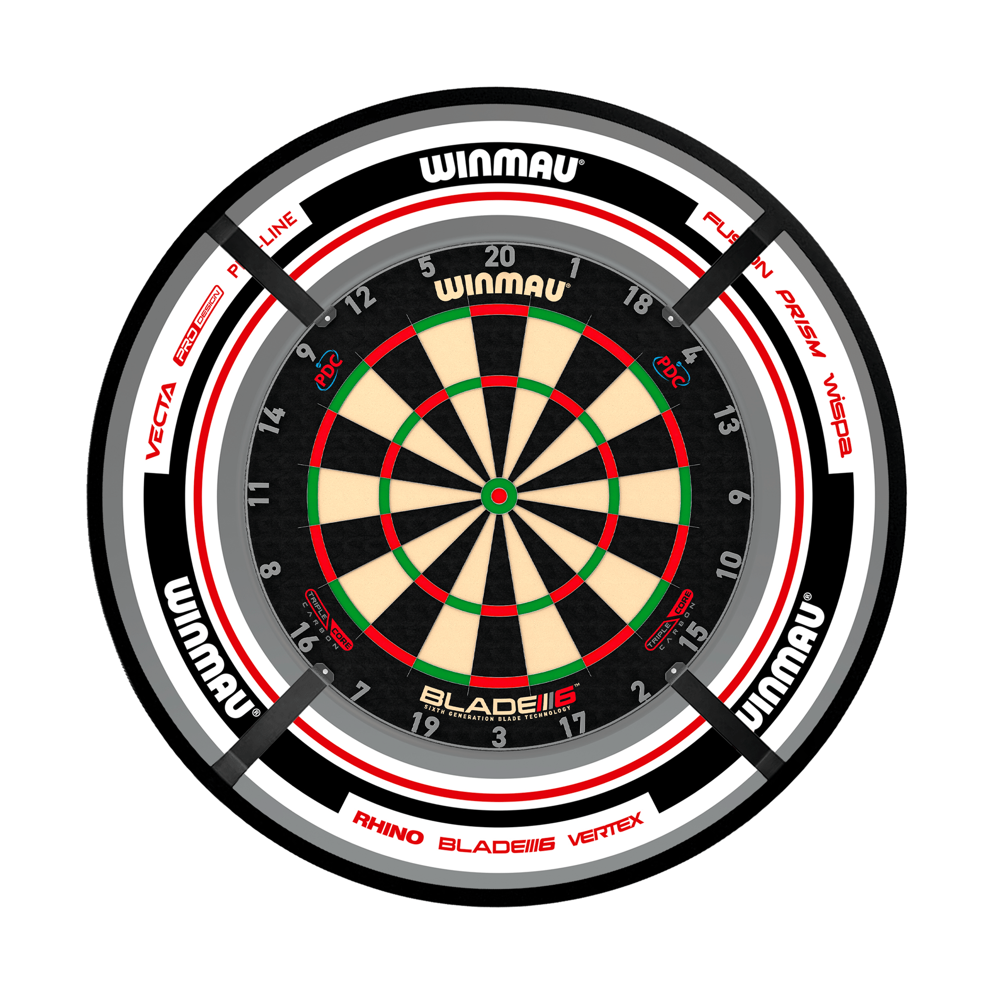 Winmau Blade 6 Dartboard, Surround & Corona Light Bundle Blade 6 Triple Core / Advance White/Red / Target Corona Vision Boards