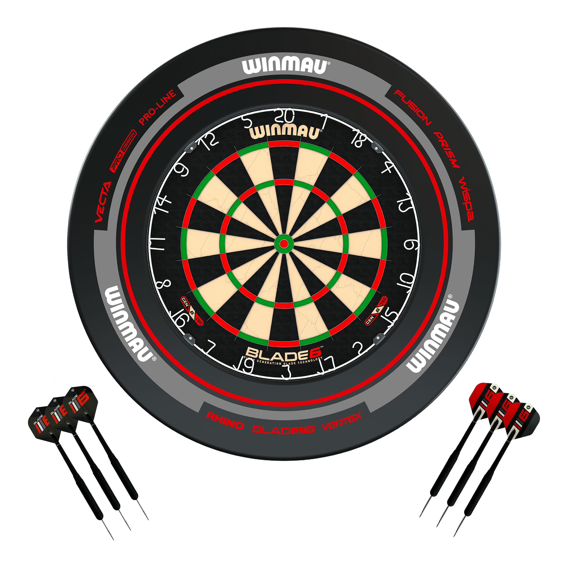 Winmau Blade 6 Dartboard, Surround & Darts - Complete Darts Set Blade 6 / Advance Black/Red Boards