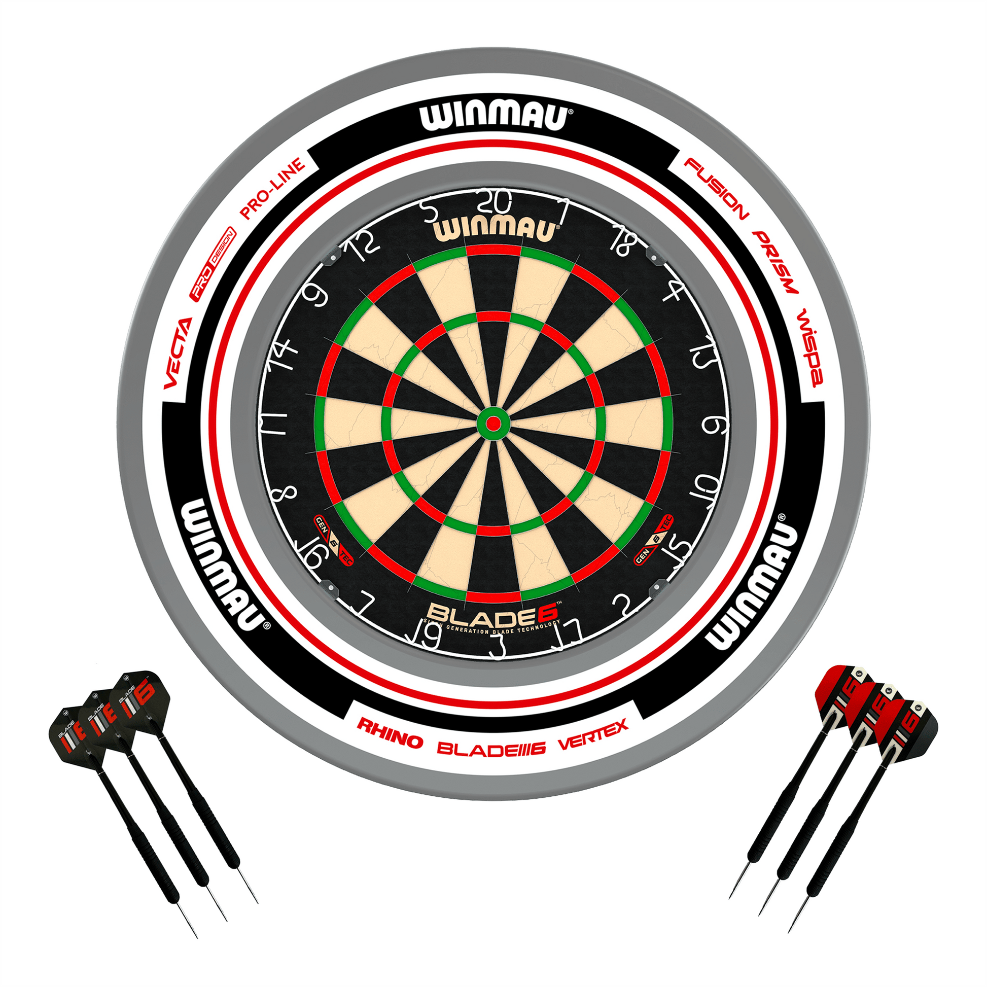 Winmau Blade 6 Dartboard, Surround & Darts - Complete Darts Set Blade 6 / Advance White/Red Boards