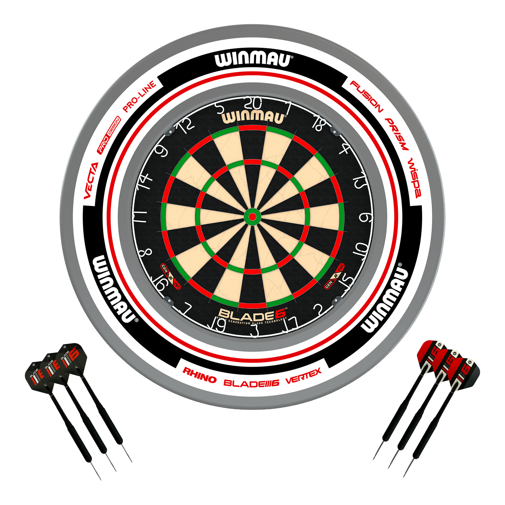 Winmau Blade 6 Dartboard, Surround & Darts - Complete Darts Set Blade 6 / Advance White/Red Boards