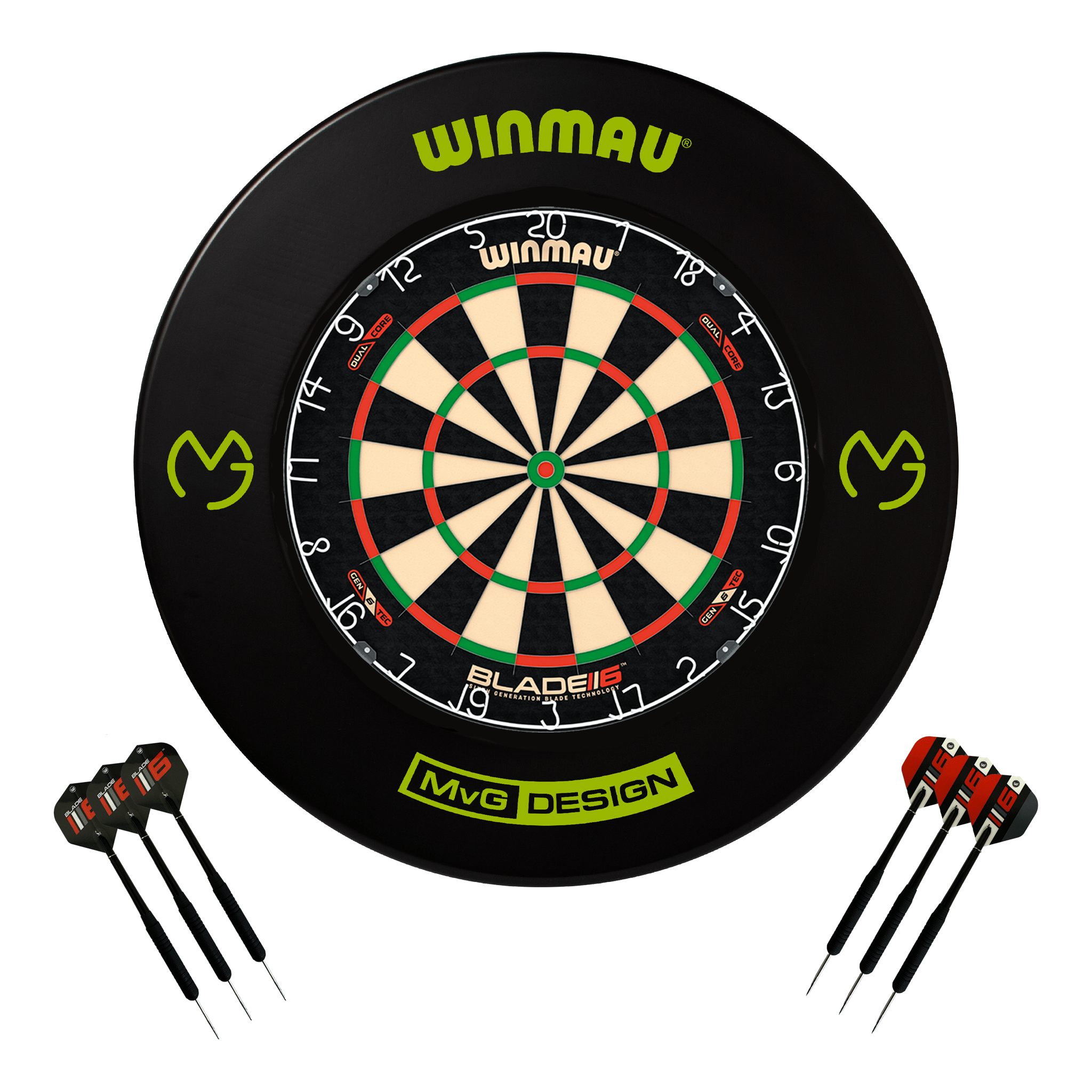 Winmau Blade 6 Dartboard, Surround & Darts - Complete Darts Set Blade 6 Dual Core / MvG Boards
