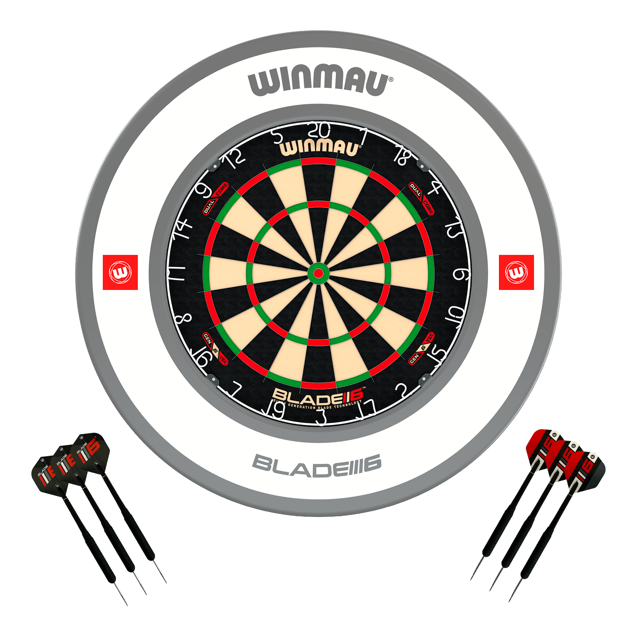 Winmau Blade 6 Dartboard, Surround & Darts - Complete Darts Set Blade 6 Dual Core / Pro 1.0 White Boards