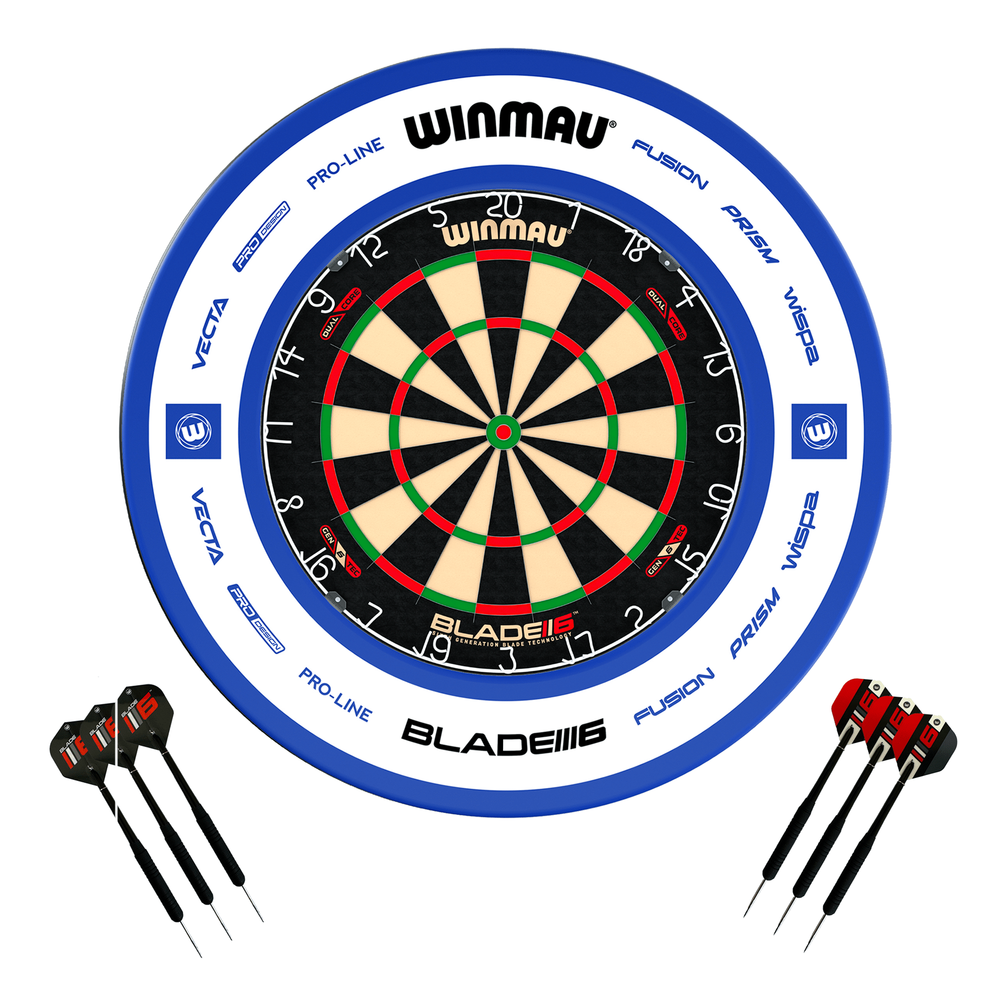 Winmau Blade 6 Dartboard, Surround & Darts - Complete Darts Set Blade 6 Dual Core / Pro 2.0 Blue Boards