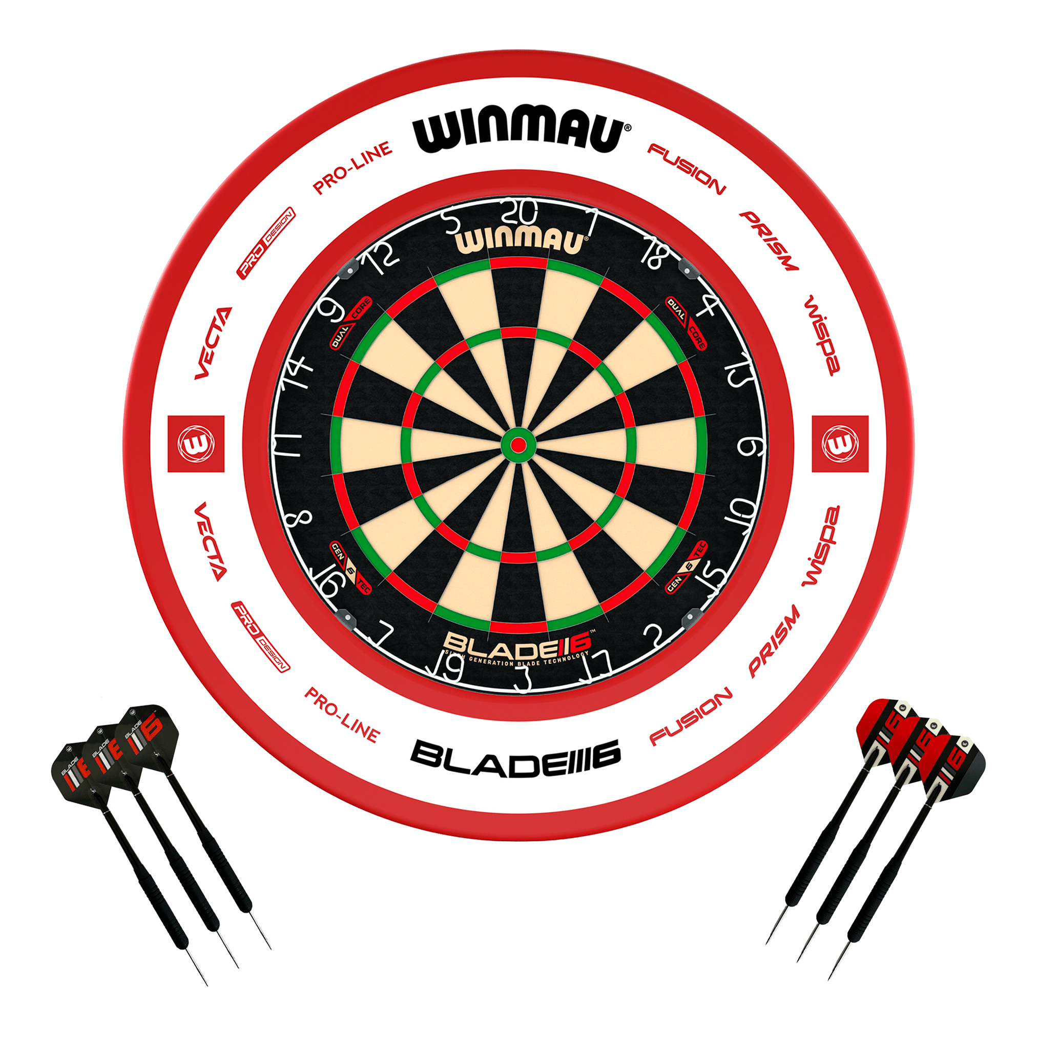 Winmau Blade 6 Dartboard, Surround & Darts - Complete Darts Set Blade 6 Dual Core / Pro 2.0 Red Boards