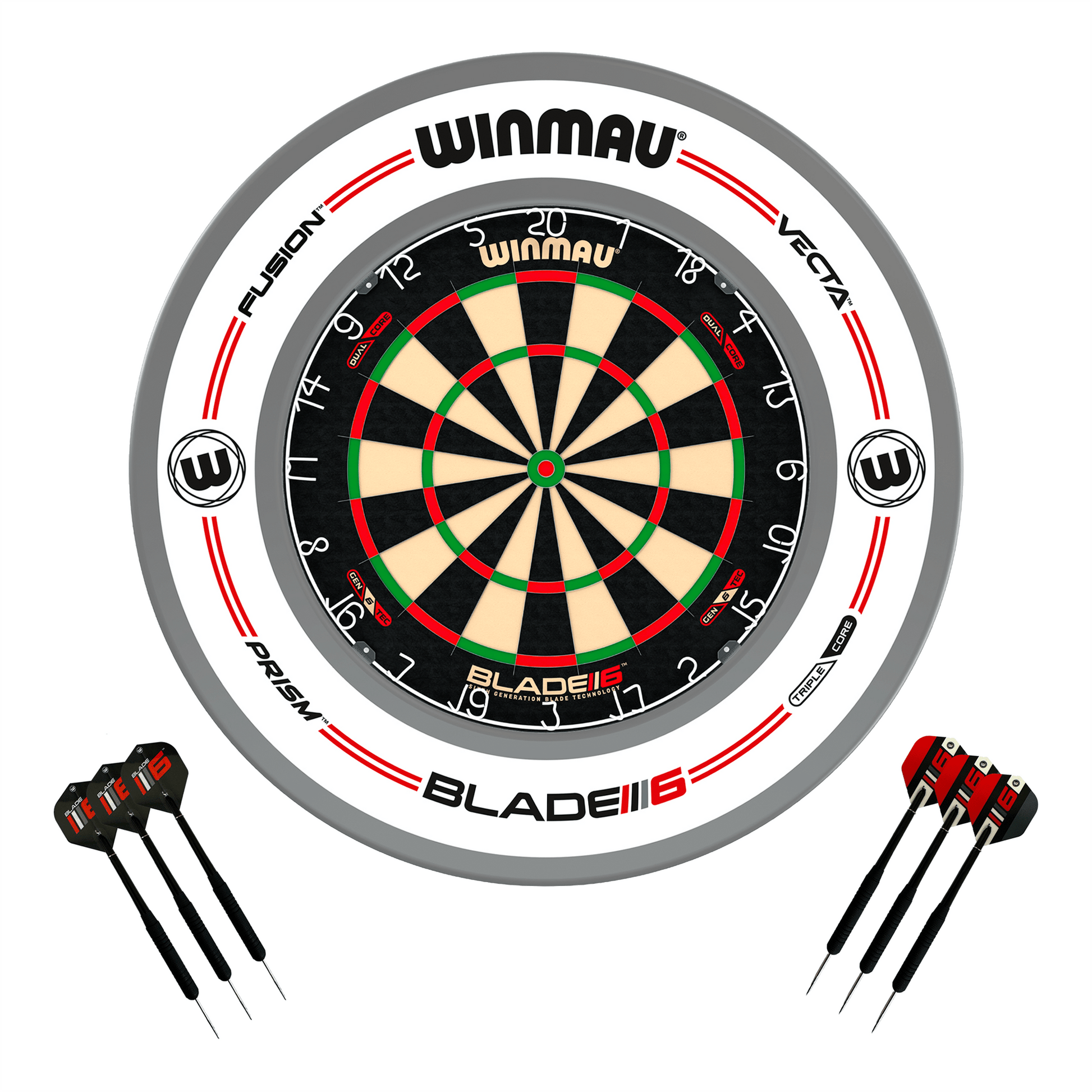 Winmau Blade 6 Dartboard, Surround & Darts - Complete Darts Set Blade 6 Dual Core / Pro-Line White Boards