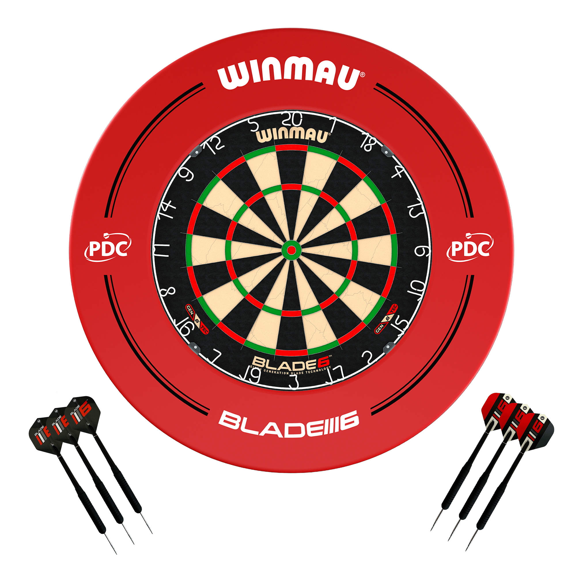 Winmau Blade 6 Dartboard, Surround & Darts - Complete Darts Set Blade 6 / PDC Red Boards