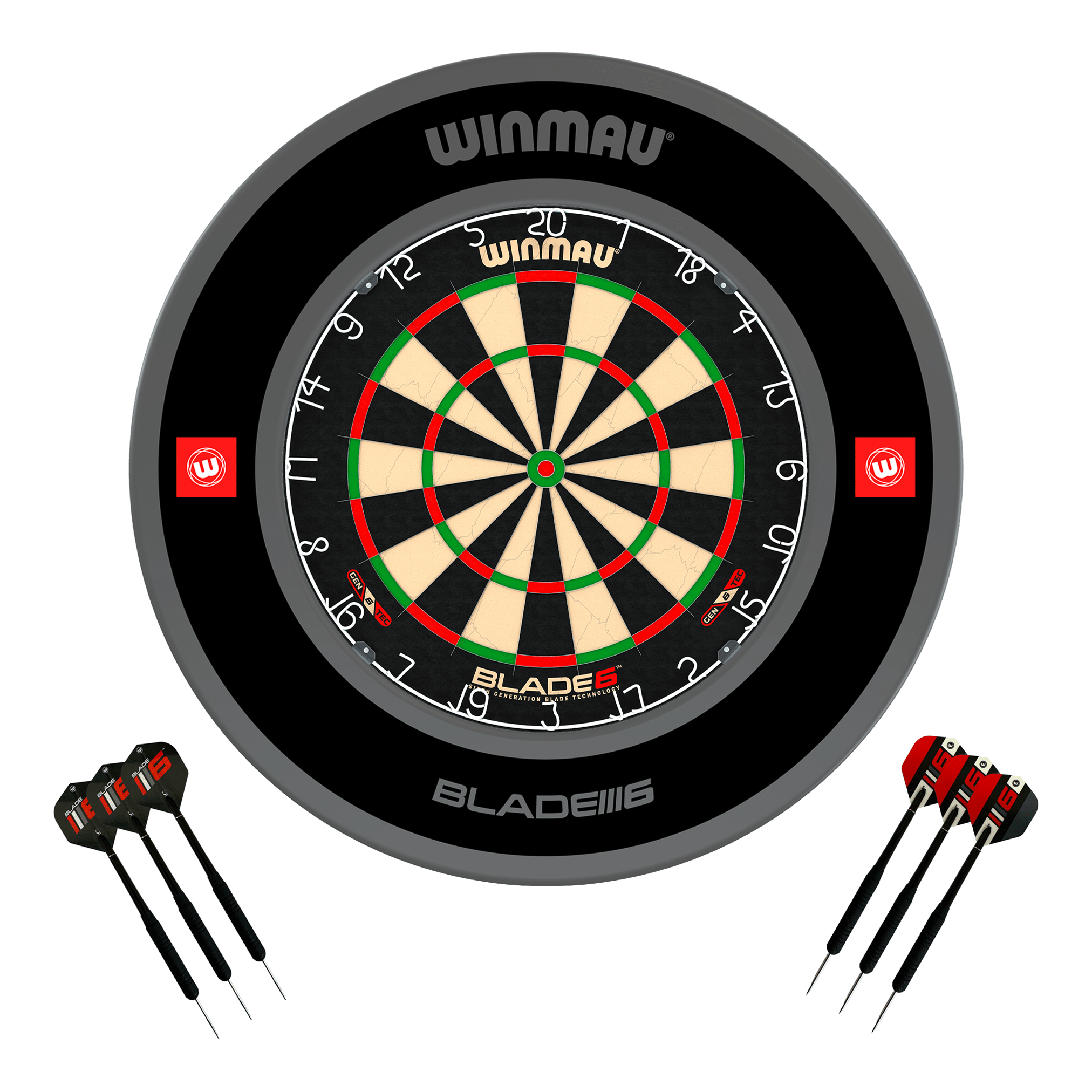 Winmau Blade 6 Dartboard, Surround & Darts - Complete Darts Set Blade 6 / Pro 1.0 Black Boards