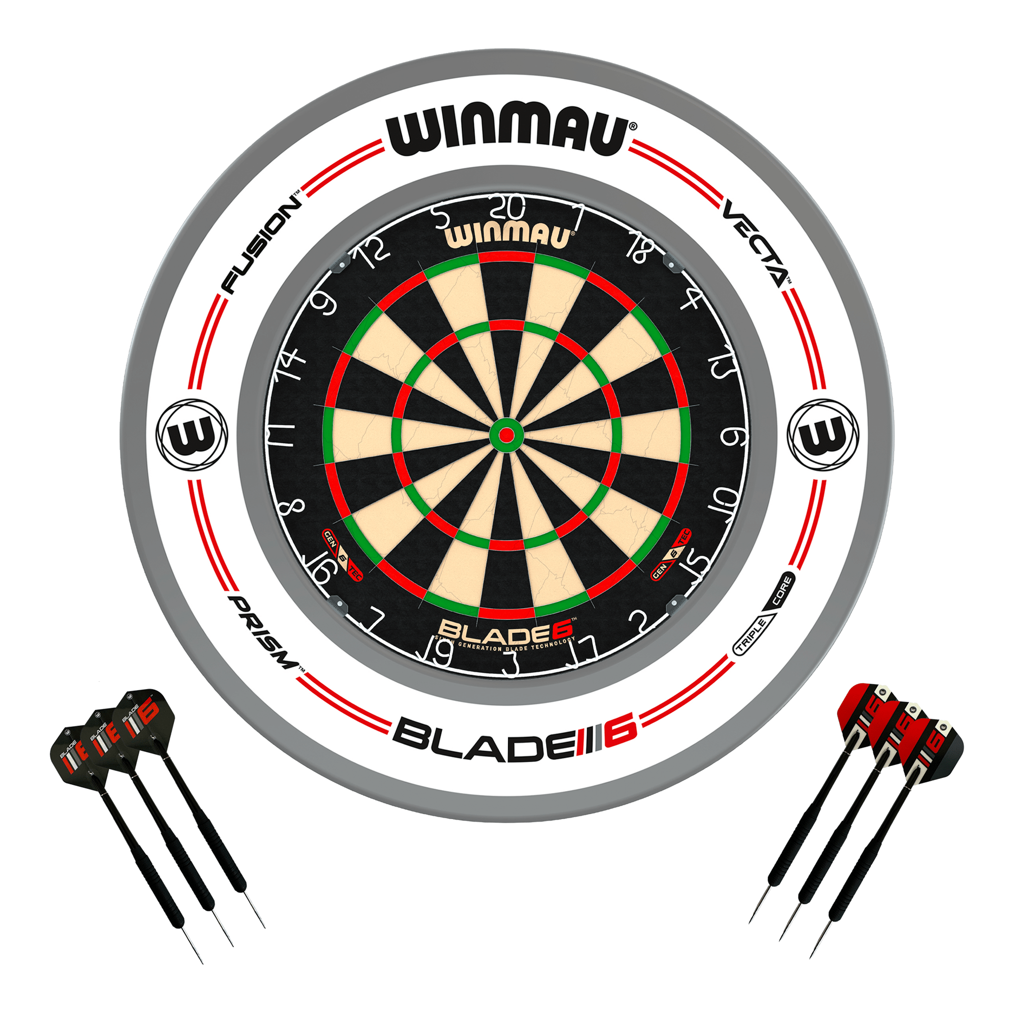 Winmau Blade 6 Dartboard, Surround & Darts - Complete Darts Set Blade 6 / Pro-Line White Boards