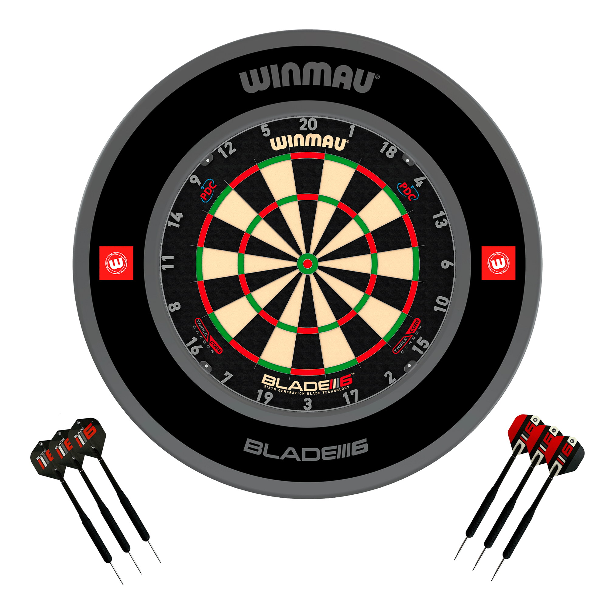 Winmau Blade 6 Dartboard, Surround & Darts - Complete Darts Set Blade 6 Triple Core / Pro 1.0 Black Boards