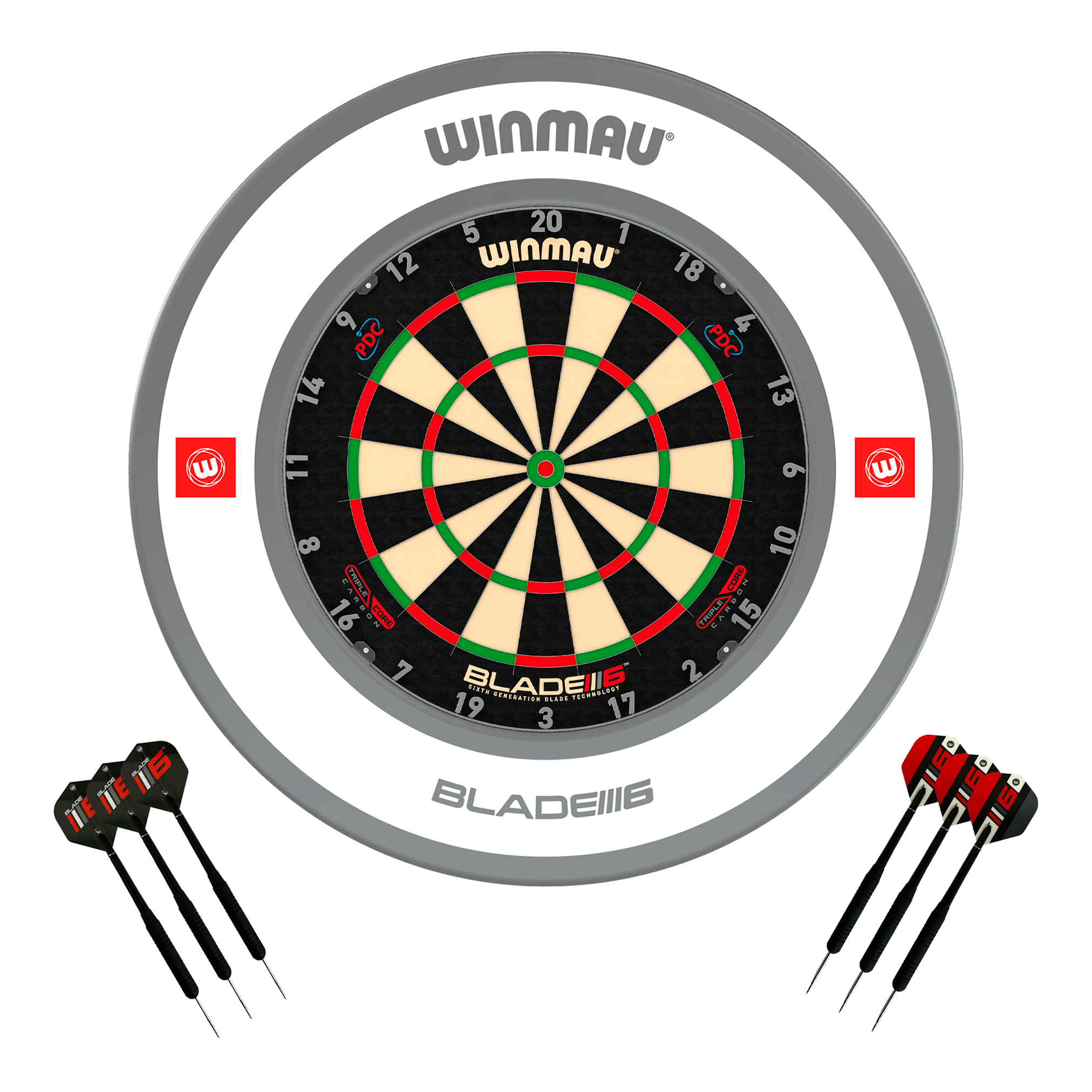 Winmau Blade 6 Dartboard, Surround & Darts - Complete Darts Set Blade 6 Triple Core / Pro 1.0 White Boards