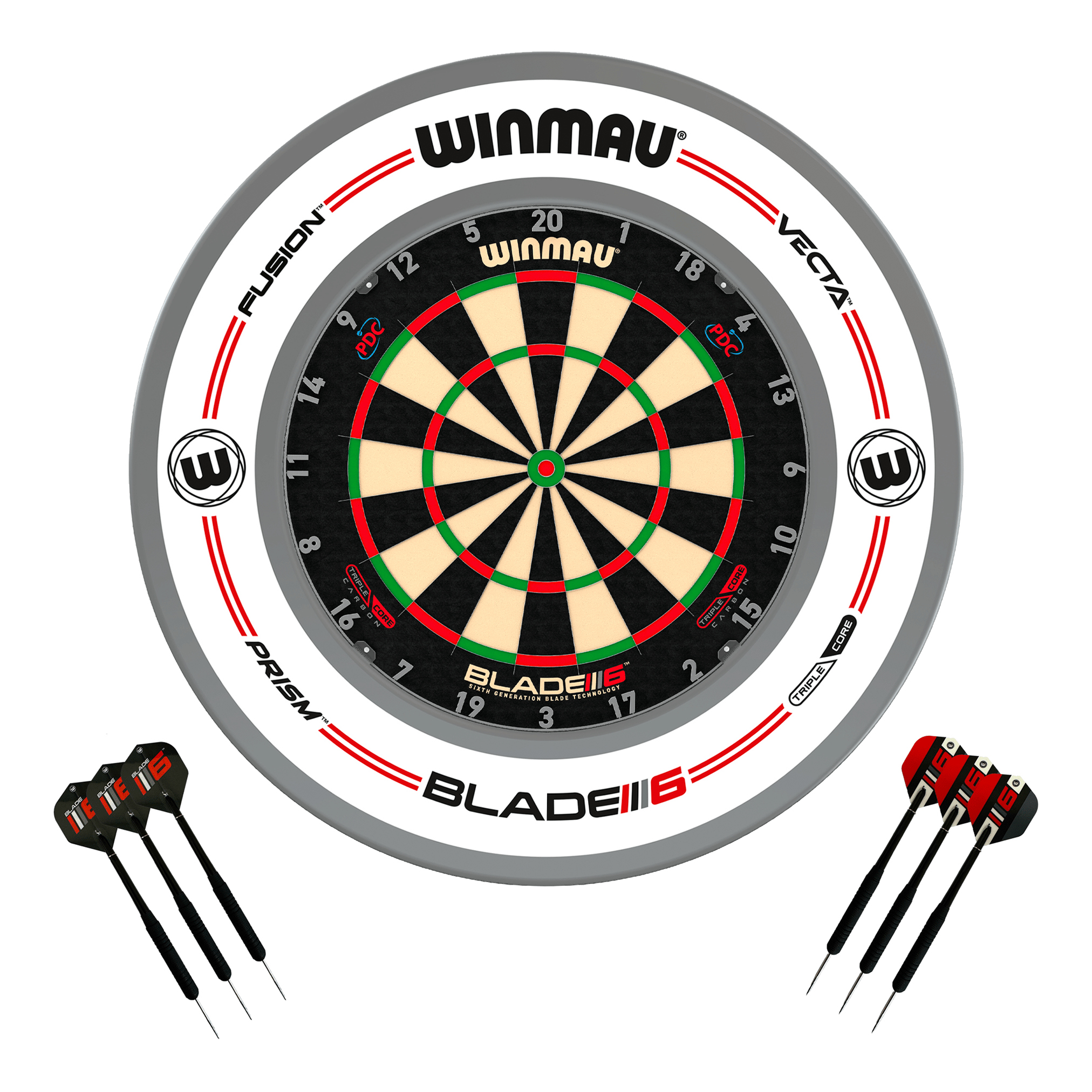Winmau Blade 6 Dartboard, Surround & Darts - Complete Darts Set Blade 6 Triple Core / Pro-Line White Boards