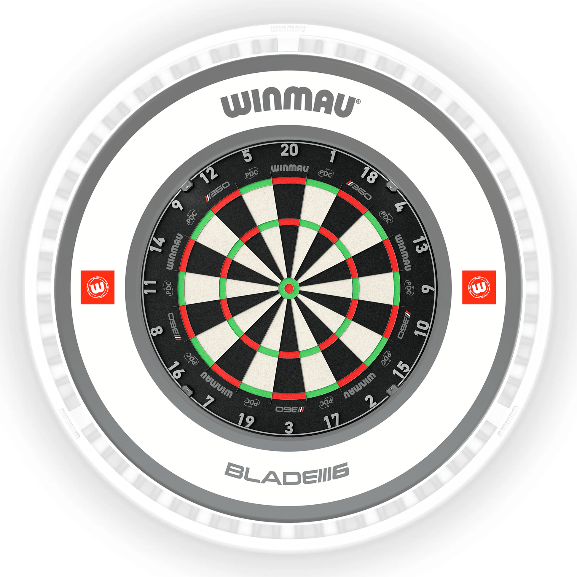 Winmau Blade 6 Dartboard, Surround & Ice White Plasma Light Bundle Blade 360 / Pro 1.0 White / Winmau Plasma Ice White Boards