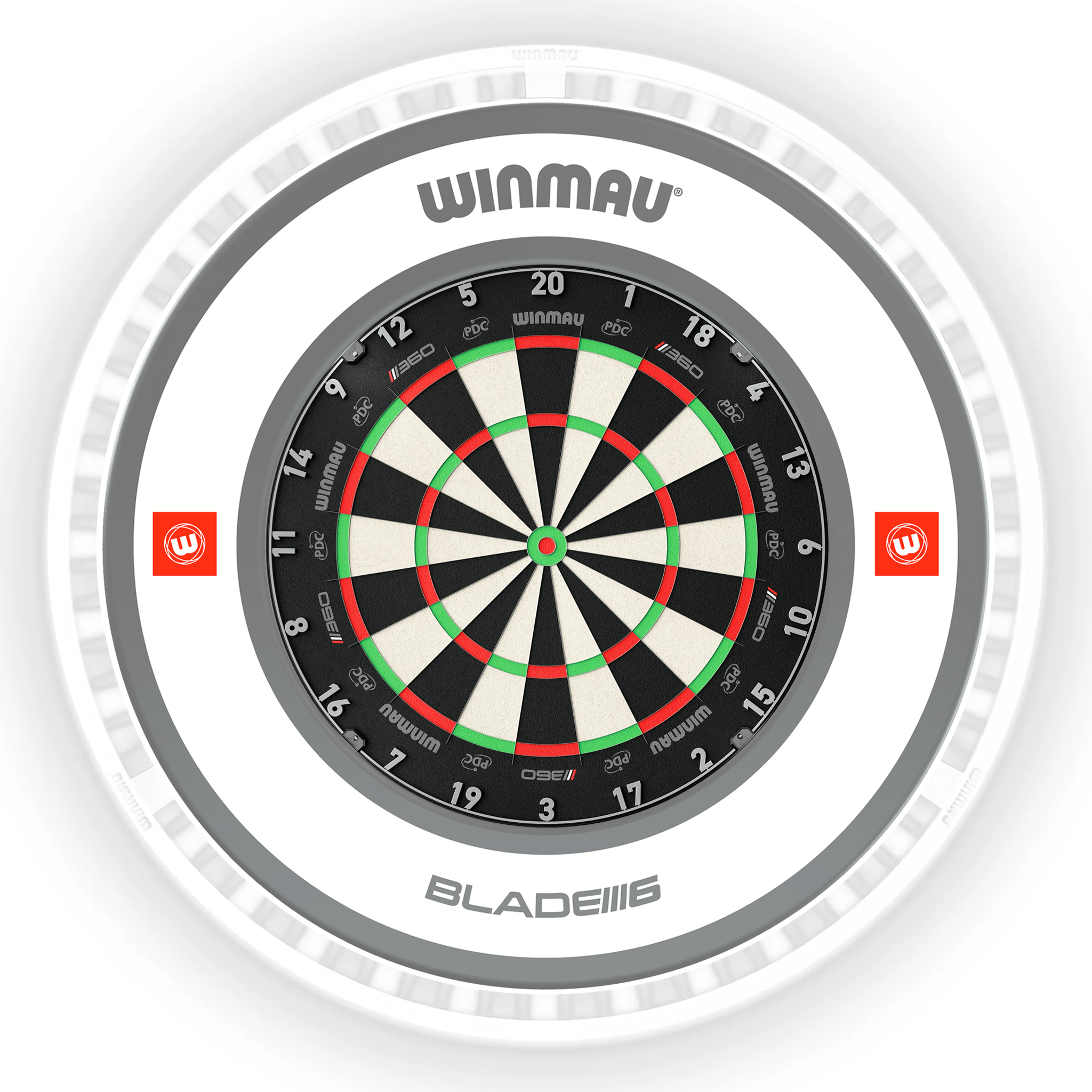 Winmau Blade 6 Dartboard, Surround & Ice White Plasma Light Bundle Blade 360 / Pro 1.0 White / Winmau Plasma Ice White Boards