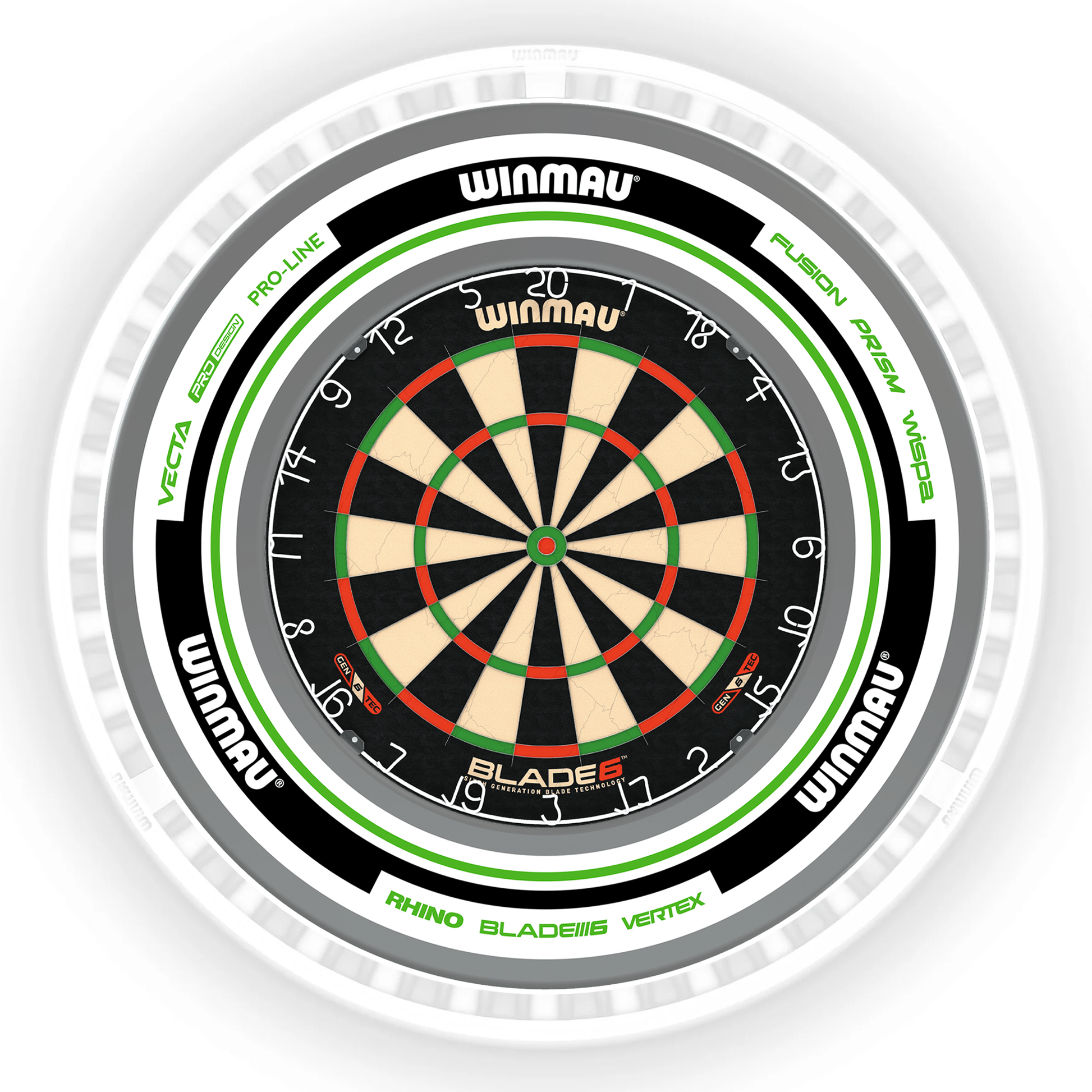 Winmau Blade 6 Dartboard, Surround & Ice White Plasma Light Bundle Blade 6 / Advance White/Green / Winmau Plasma Ice White Boards
