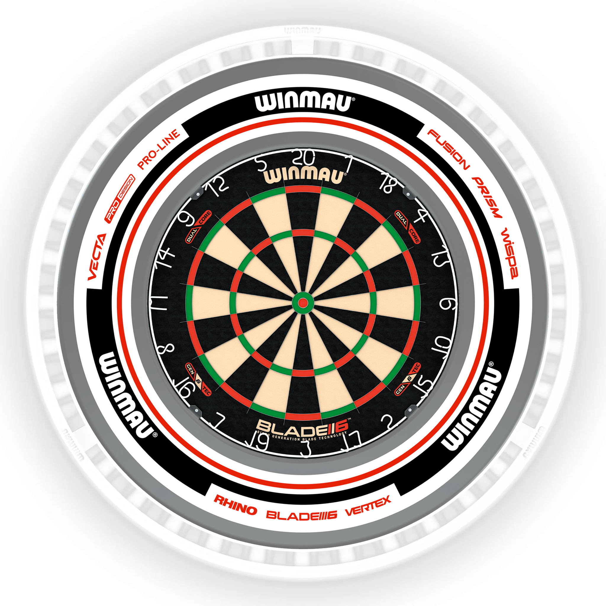 Winmau Blade 6 Dartboard, Surround & Ice White Plasma Light Bundle Blade 6 Dual Core / Advance White/Red / Winmau Plasma Ice White Boards