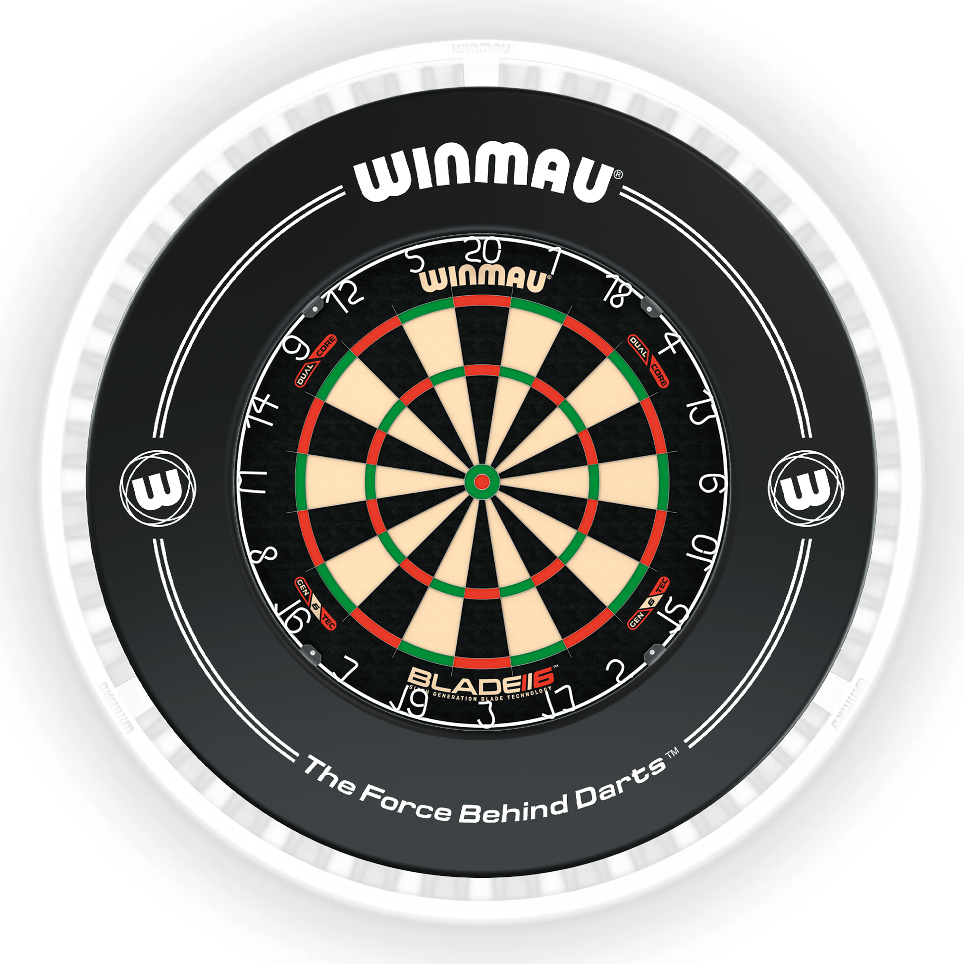 Winmau Blade 6 Dartboard, Surround & Ice White Plasma Light Bundle Blade 6 Dual Core / Black / Winmau Plasma Ice White Boards