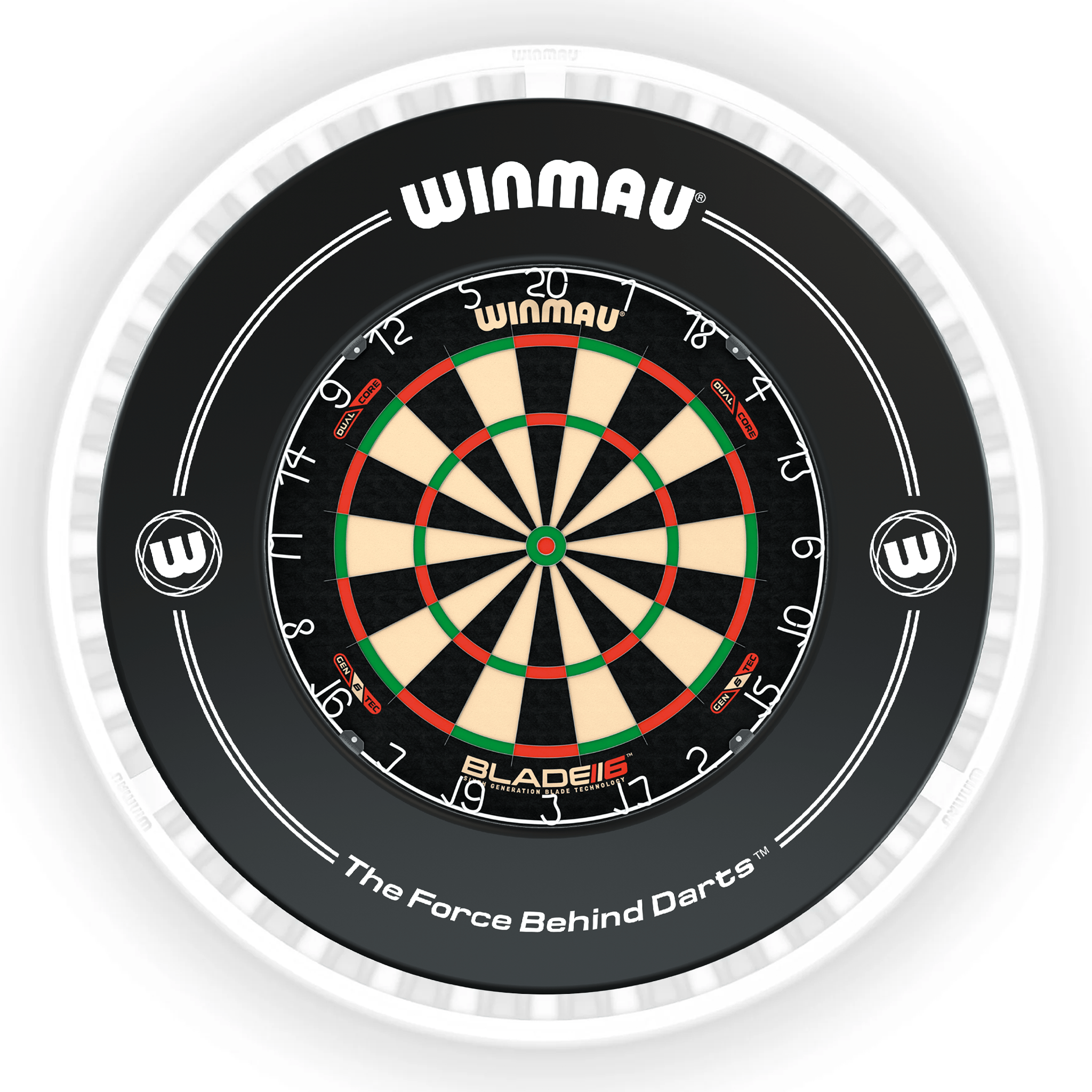 Winmau Blade 6 Dartboard, Surround & Ice White Plasma Light Bundle Blade 6 Dual Core / Black / Winmau Plasma Ice White Boards