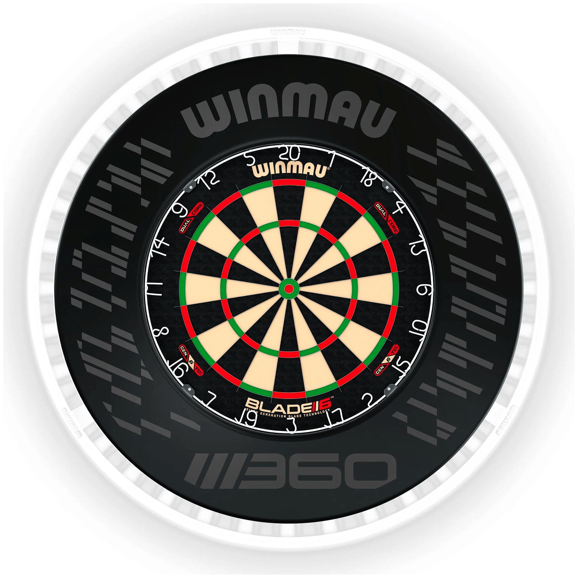 Winmau Blade 6 Dartboard, Surround & Ice White Plasma Light Bundle Blade 6 Dual Core / Blade 360 / Winmau Plasma Ice White Boards