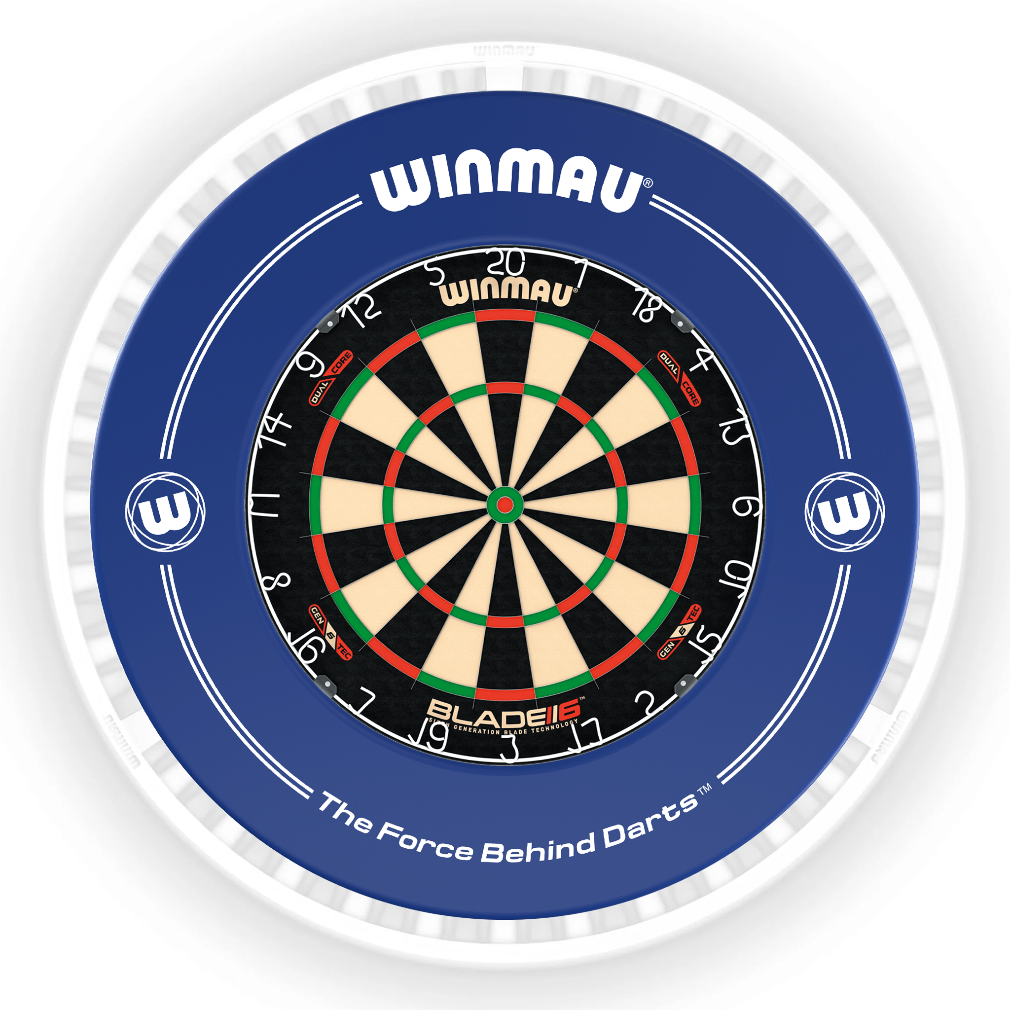 Winmau Blade 6 Dartboard, Surround & Ice White Plasma Light Bundle Blade 6 Dual Core / Blue / Winmau Plasma Ice White Boards
