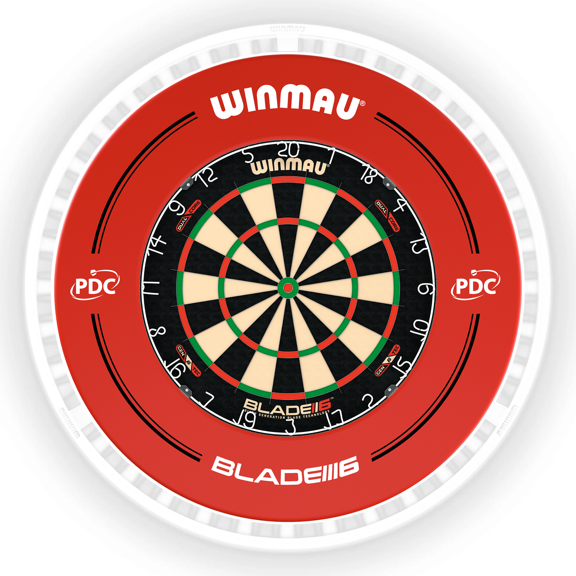 Winmau Blade 6 Dartboard, Surround & Ice White Plasma Light Bundle Blade 6 Dual Core / PDC Red / Winmau Plasma Ice White Boards
