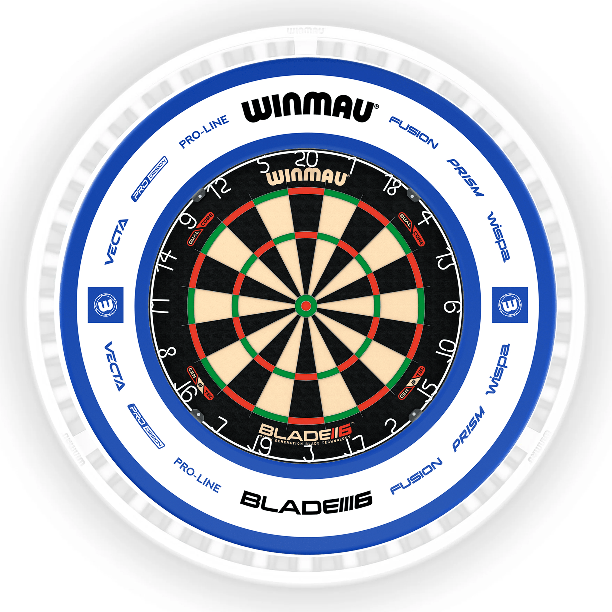 Winmau Blade 6 Dartboard, Surround & Ice White Plasma Light Bundle Blade 6 Dual Core / Pro 2.0 Blue / Winmau Plasma Ice White Boards
